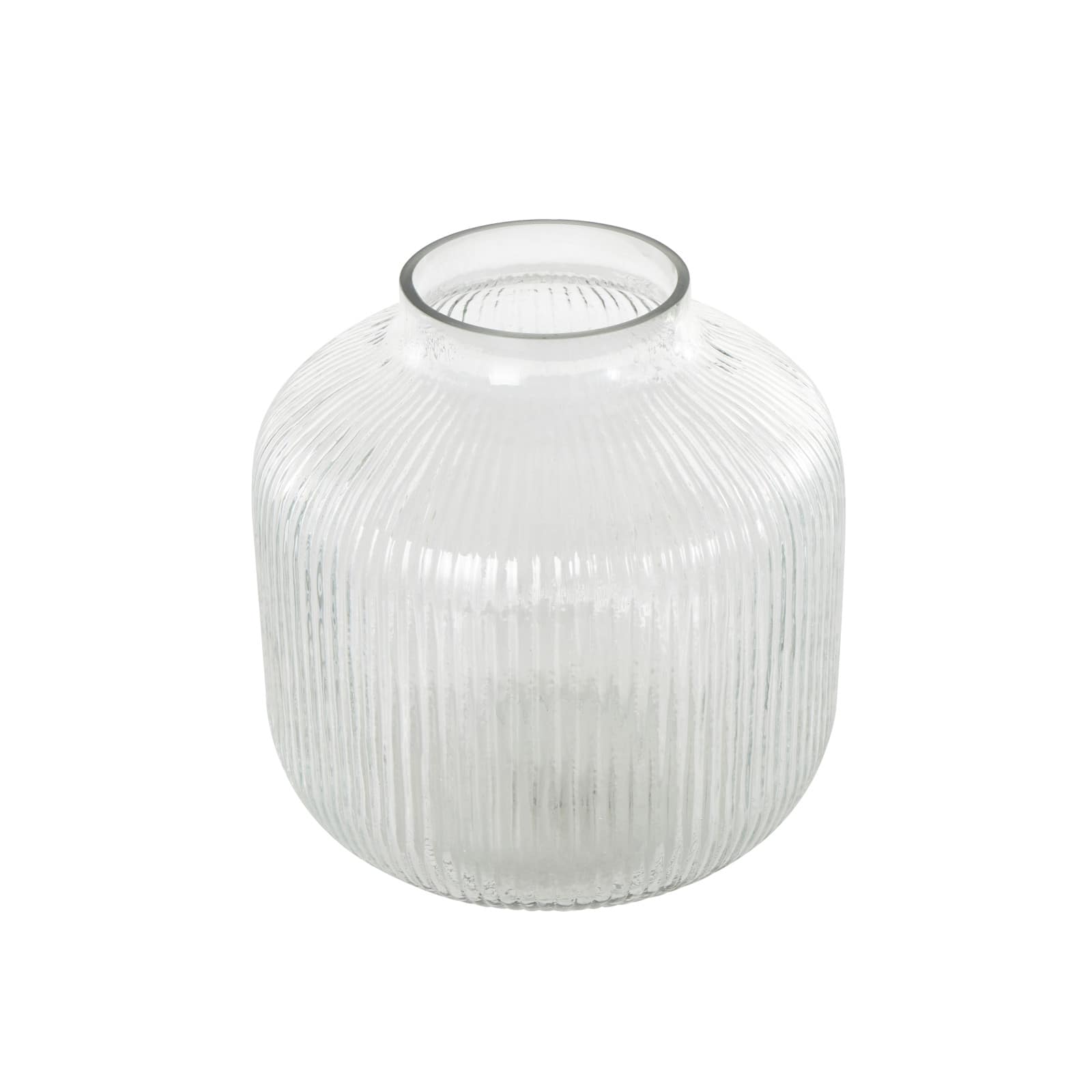 11&#x22; Clear Glass Short Round Ribbed Decorative Vase