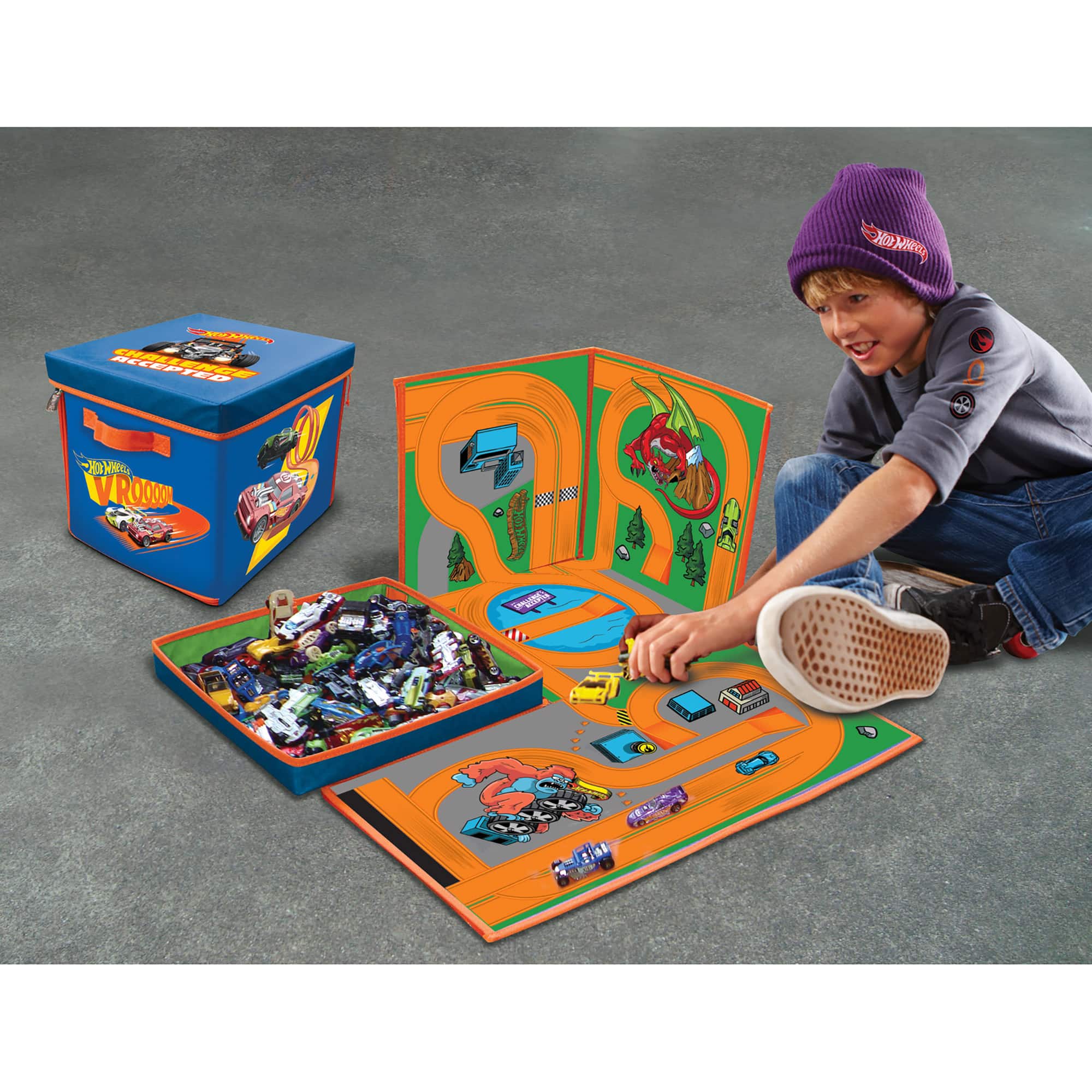 Tara Toy ZipBin Hot Wheels 300 Car Storage Cube &#x26; Playmat