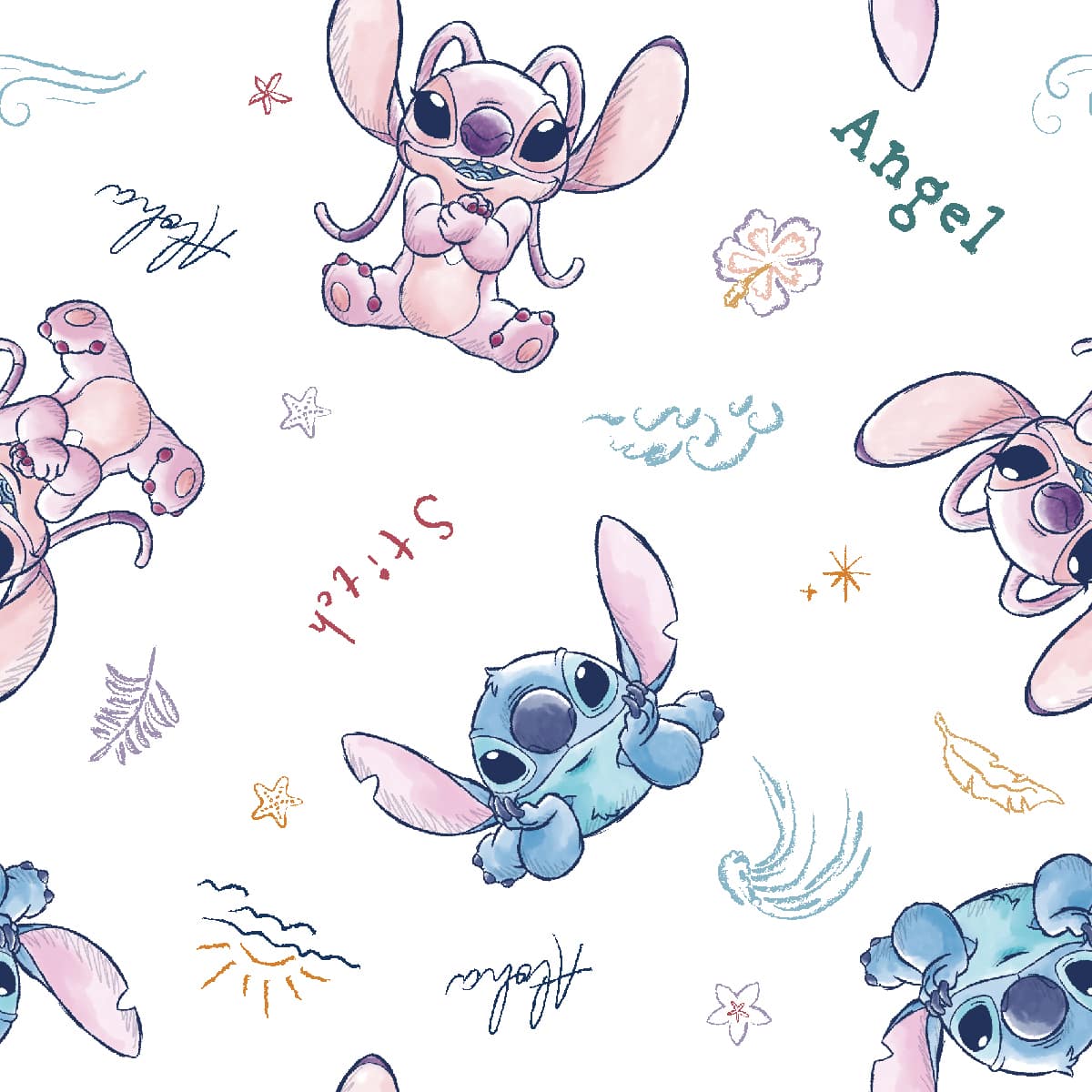 Disney&#xAE; Stitch &#x26; Angel Sketch Cotton Fabric