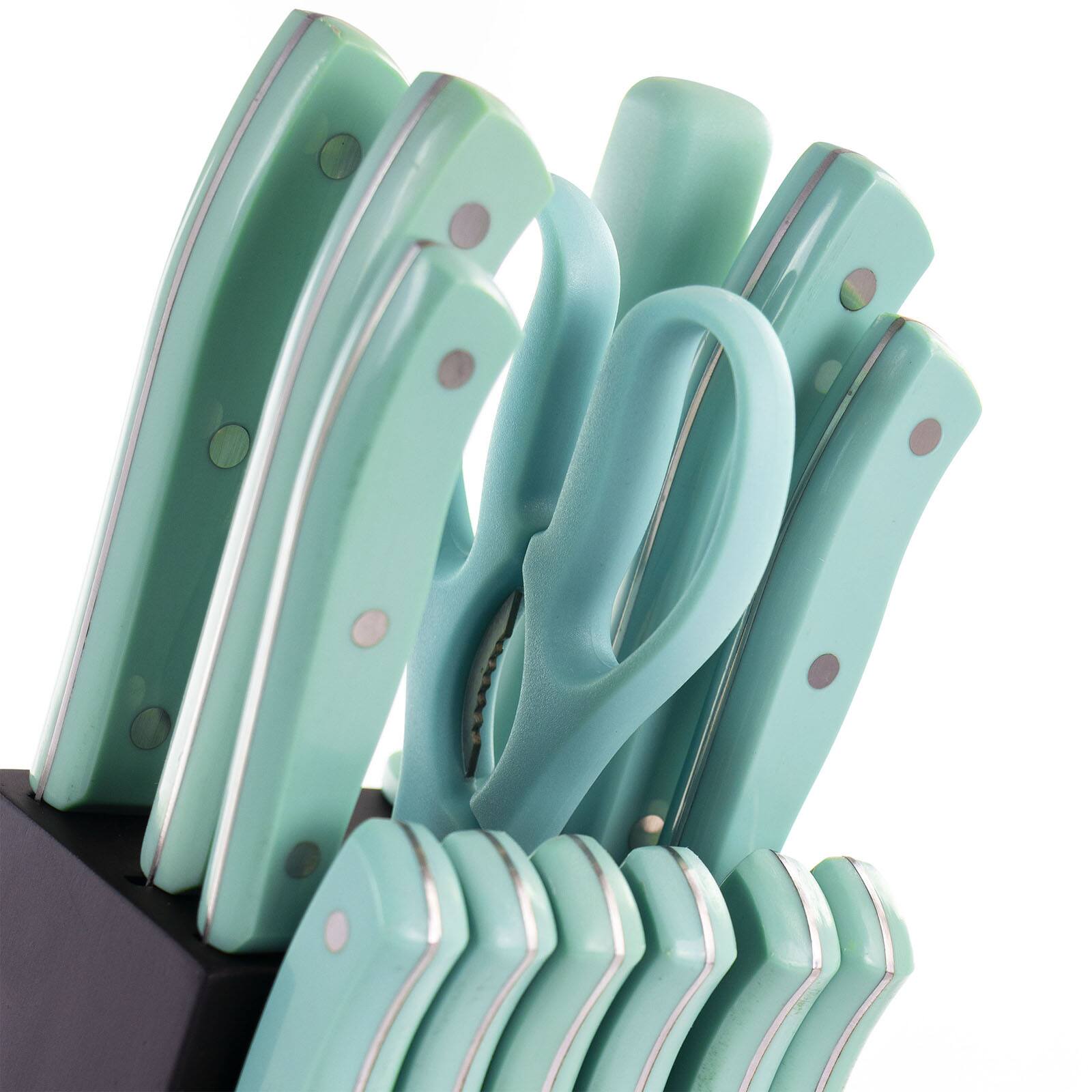 Oster Steffen 14-Piece Blue Stainless Steel Cutlery Set with Storage Block