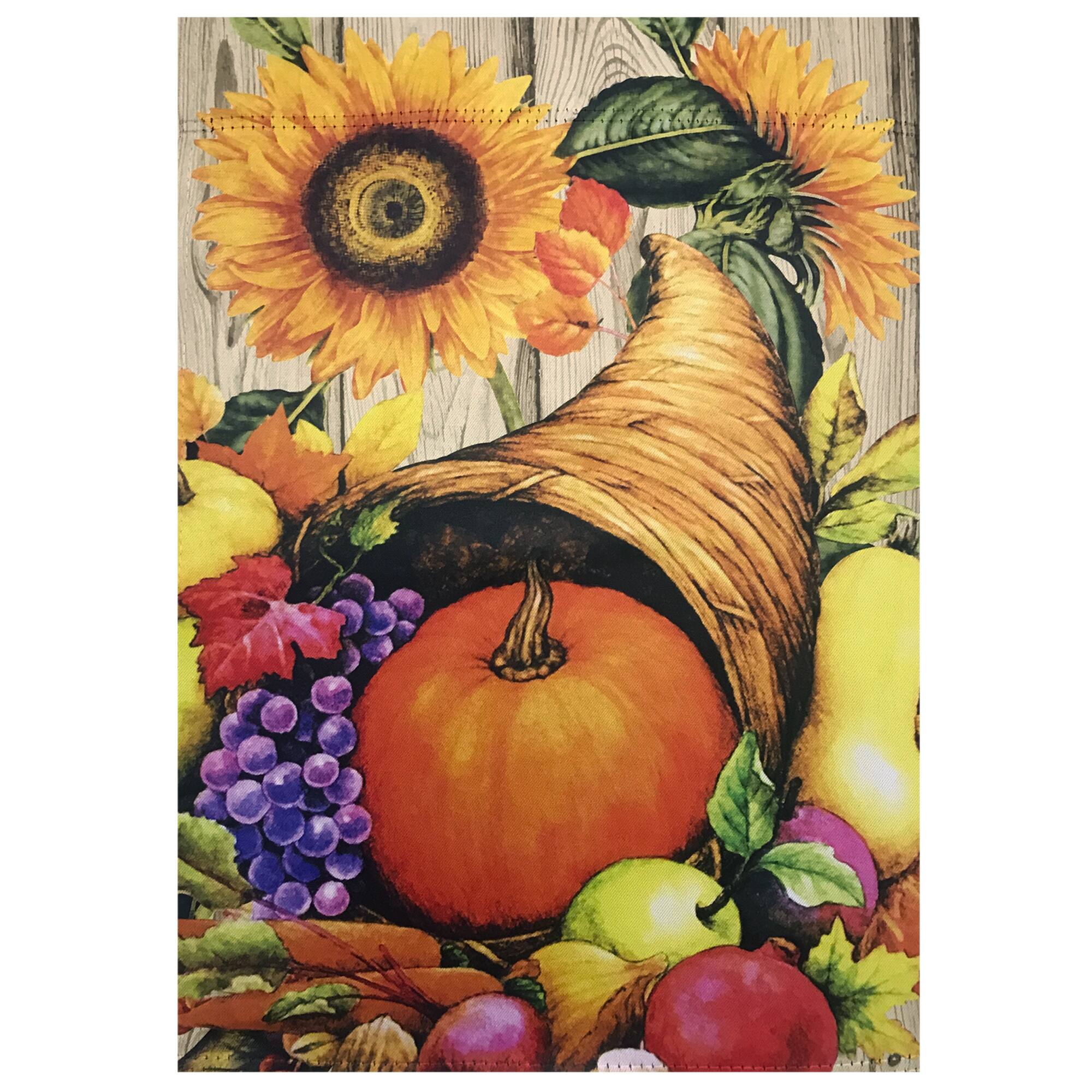 Small Cornucopia & Flowers Autumn Harvest Garden Flag