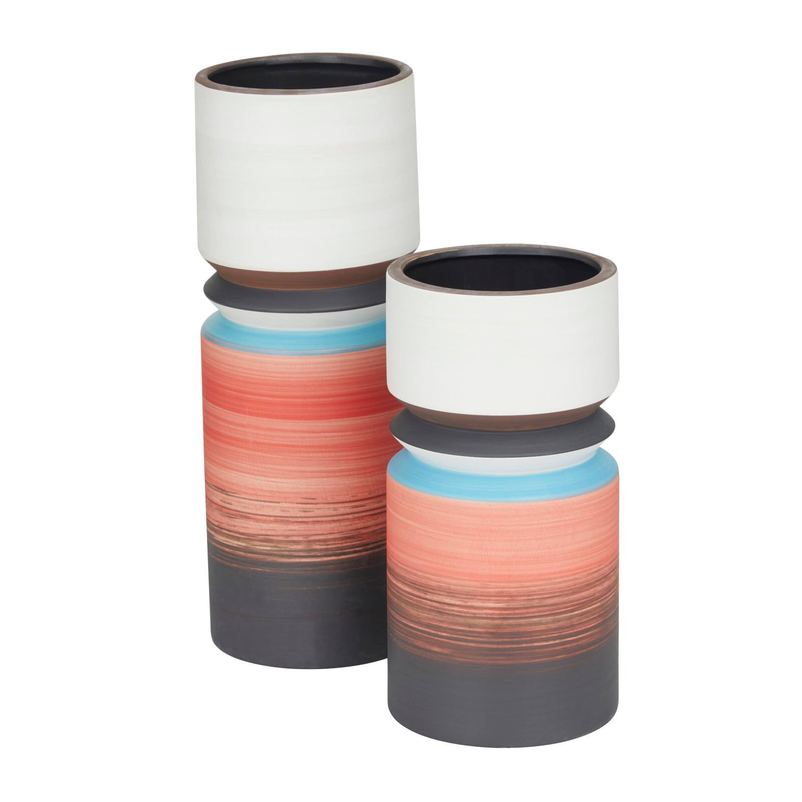 Set of 2 Multi Stoneware Modern Vase, 14&#x22; x 5&#x22; x 5&#x22;