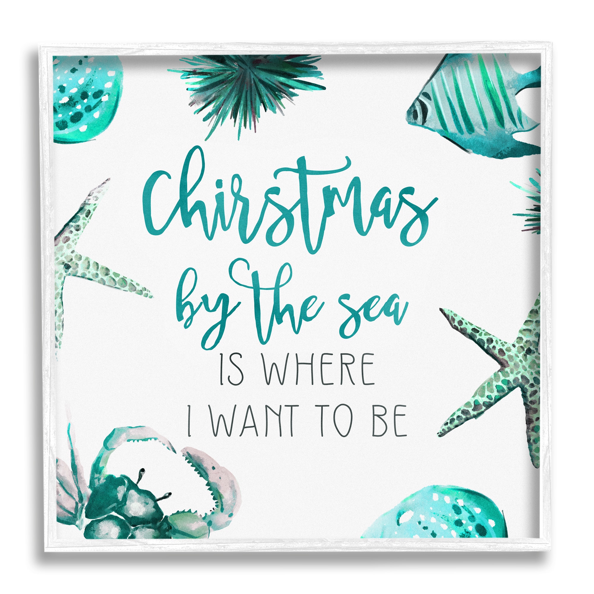 Stupell Industries Christmas By The Sea Phrase Framed Giclee Art