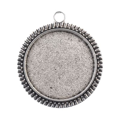 John Bead 32mm Antique Silver Round Pendant Frames, 3ct.