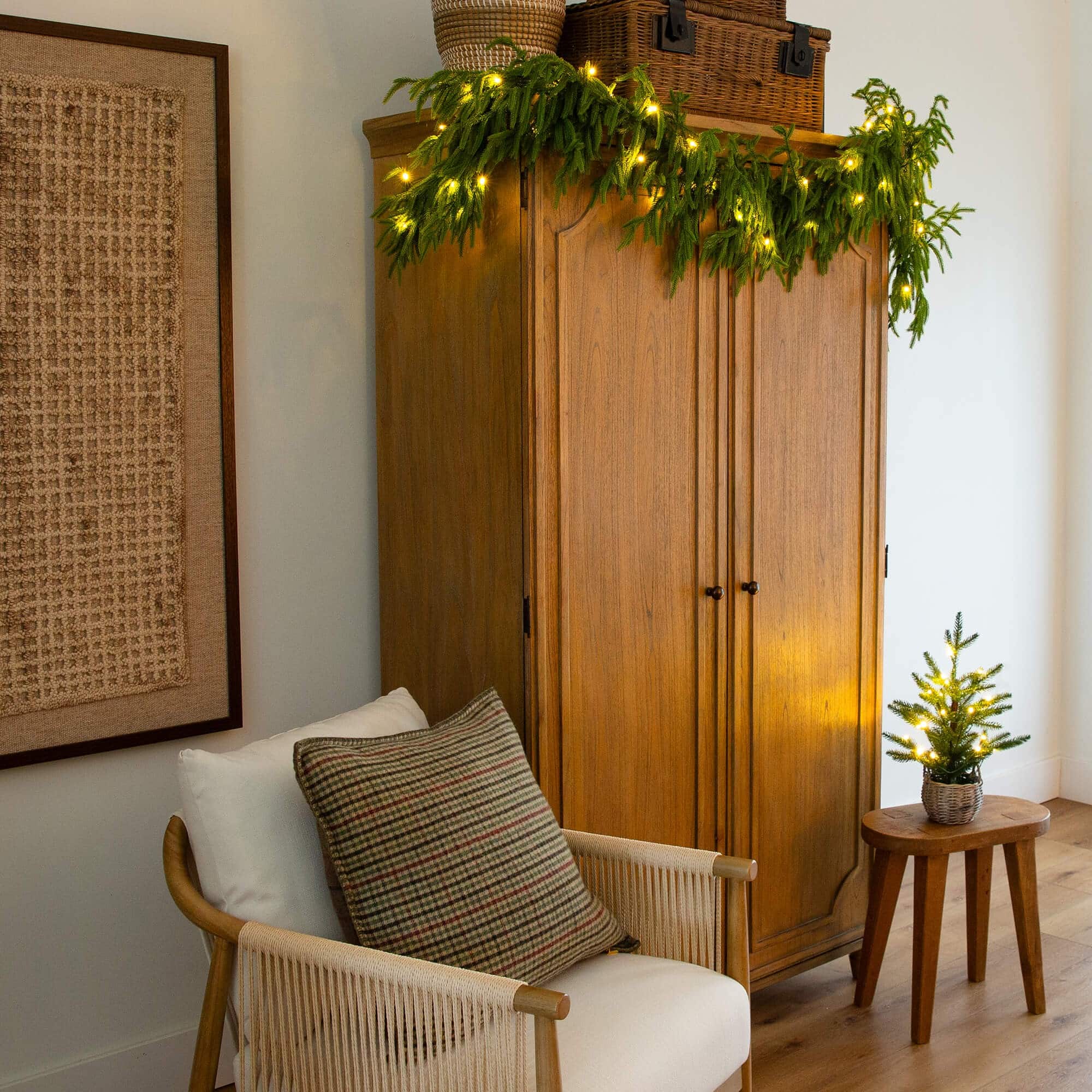 6ft. Pre-Lit Artificial Real Touch Norfolk Island Pine Garland with 35 Warm White LED Lights and Natural Look