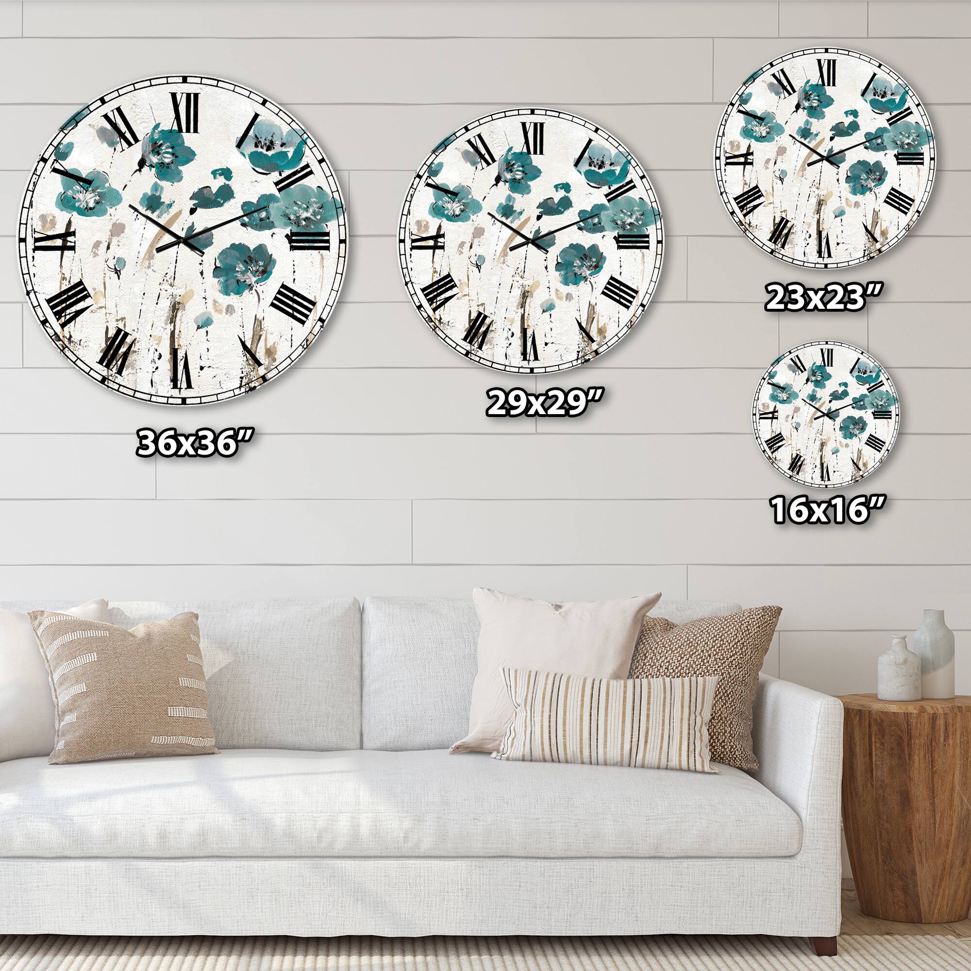 Designart &#x27;Fields Of Turquoise Watercolor Flower Ii Traditional Wall Clock