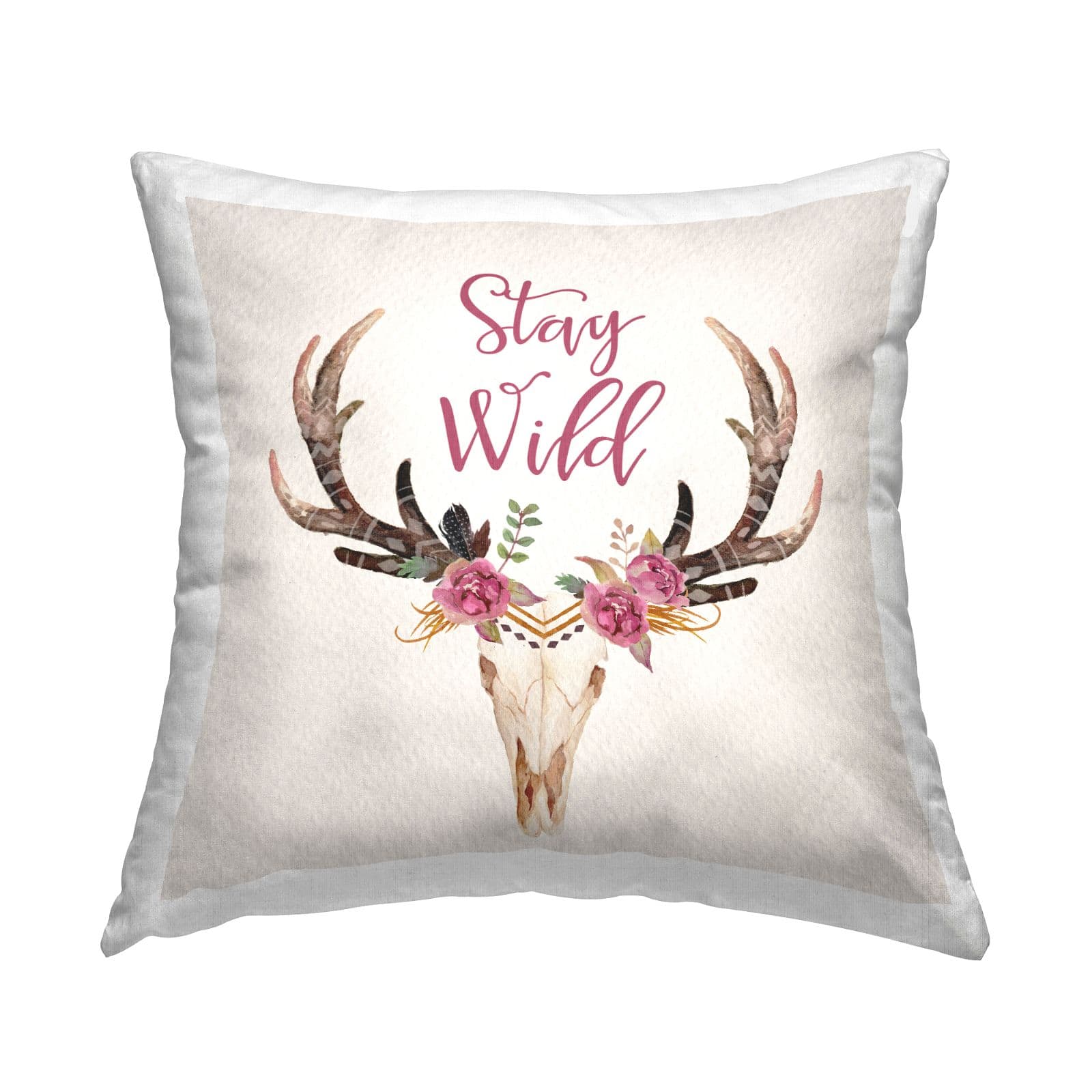 Stupell Industries Stay Wild Chic Boho Floral Deer Skull Throw Pillow, 18" x 18"