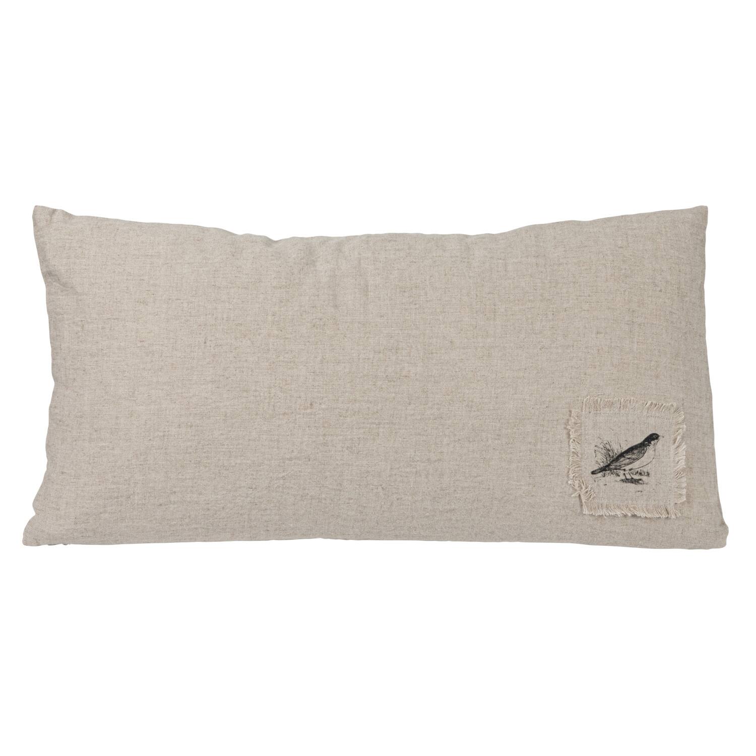 Hello Honey&#xAE; Natural &#x26; Black Text, Flowers &#x26; Bird Designs Linen Blend Lumbar Pillow