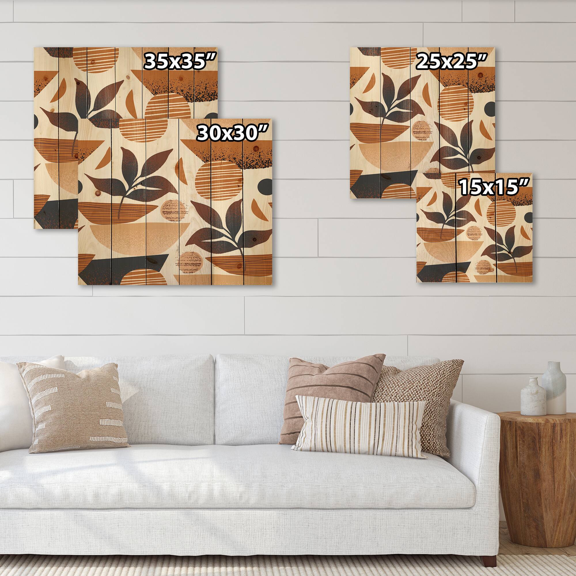 Designart - Tropical Leaf Silhouettes and Shapes I - Modern Print on Natural Pine Wood