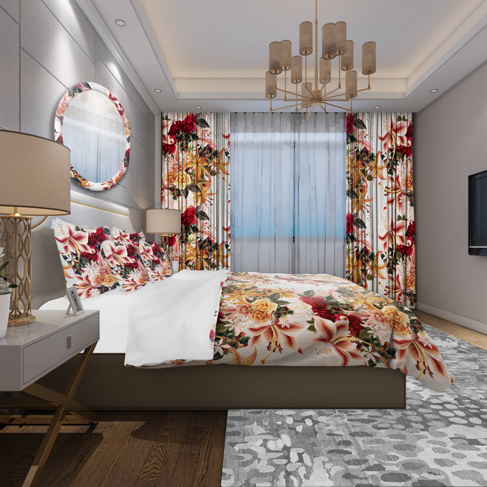 Designart &#x27;Floral Pattern with Roses and Lily&#x27; Modern &#x26; Contemporary Bedding Set - Duvet Cover &#x26; Shams