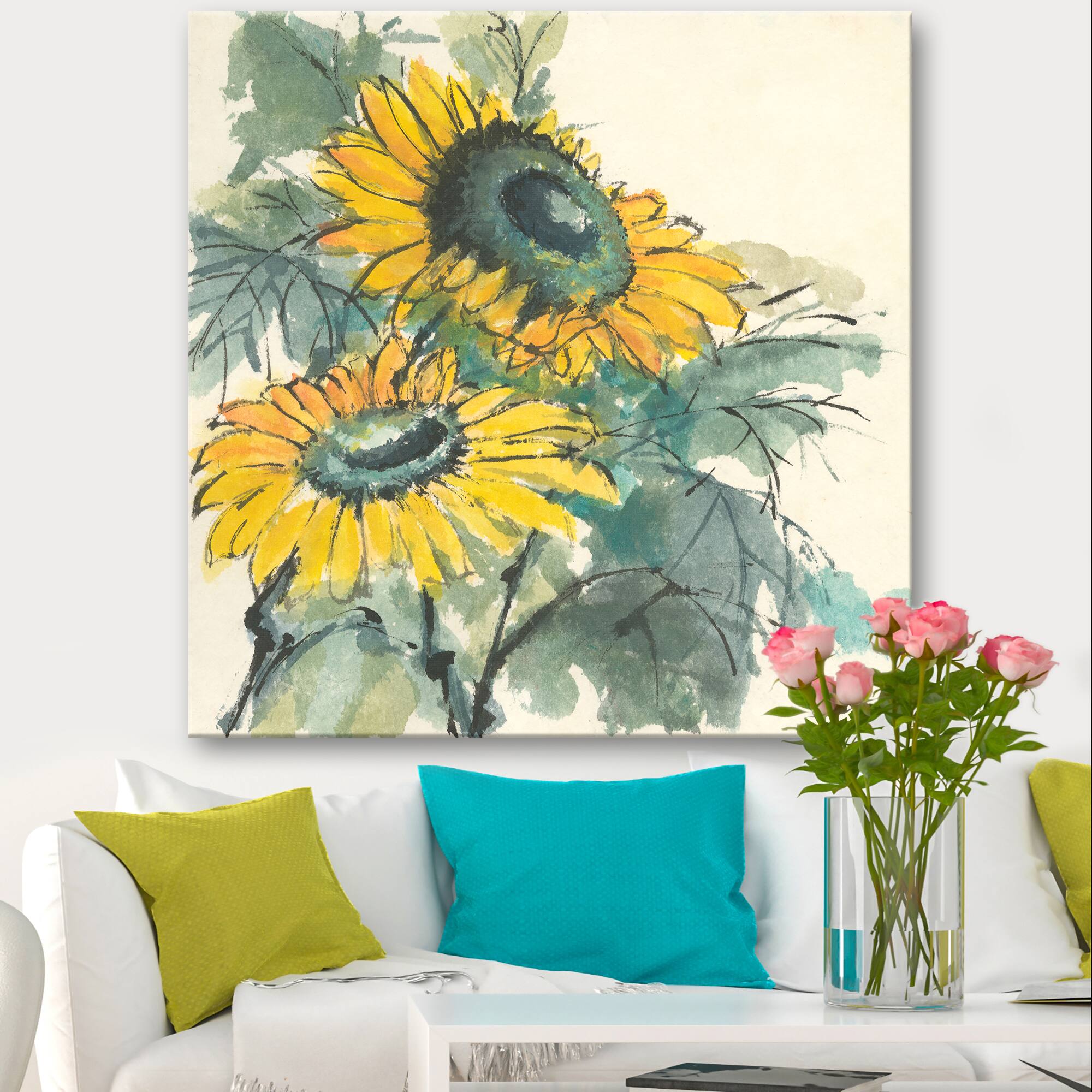 Designart - Tradionnal Sunflower I - Cabin & Lodge Gallery-wrapped Canvas