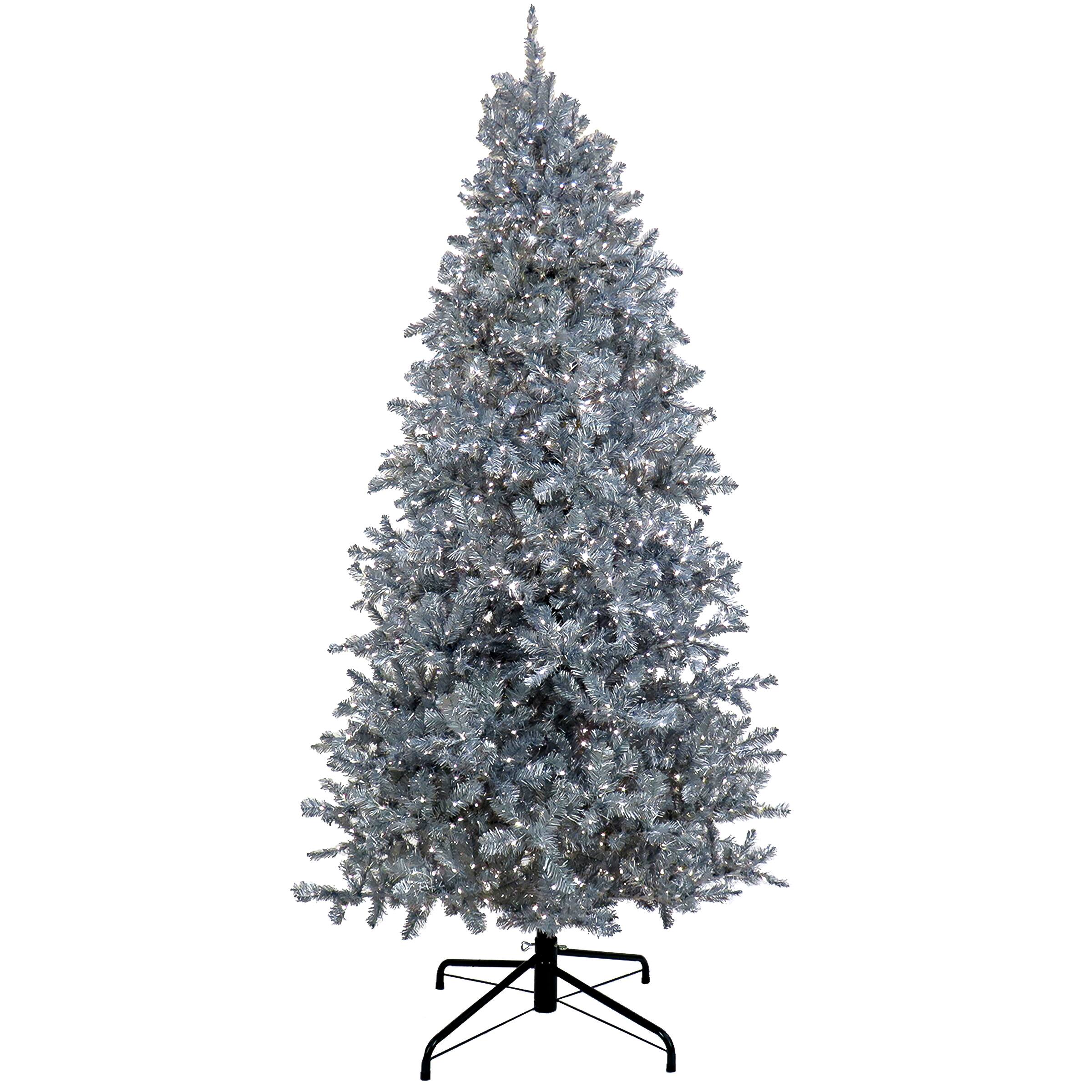 10ft. Pre-Lit Matte Silver Metallic Evergreen Artificial Christmas Tree