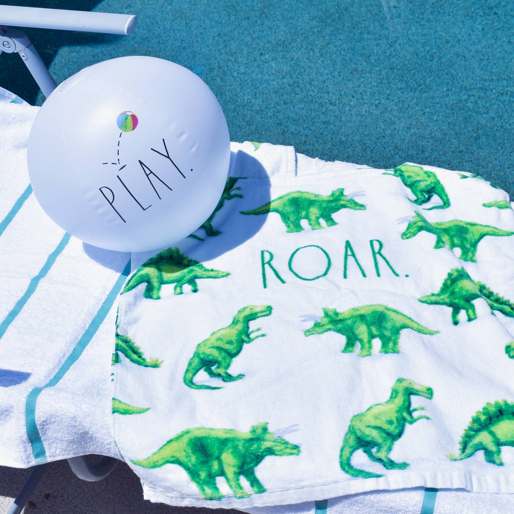 Rae Dunn Roar Dinosaur Kids Hooded Towel &#x26; Beach Ball Set