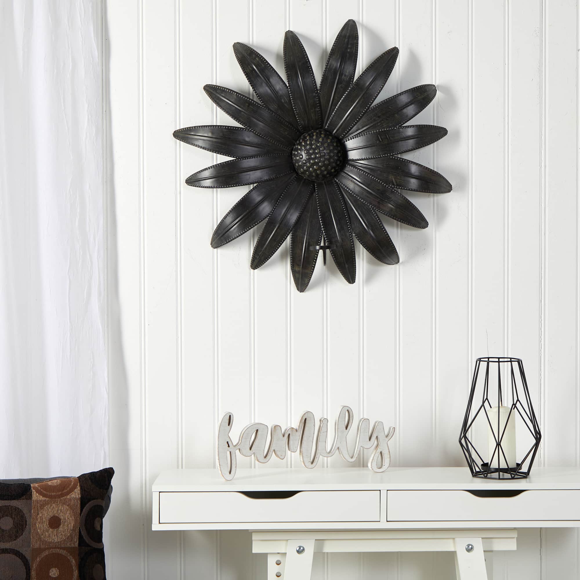 30" x 30" Brushed Metal Daisy Flower Sconce Candle Holder Wall Art Decor