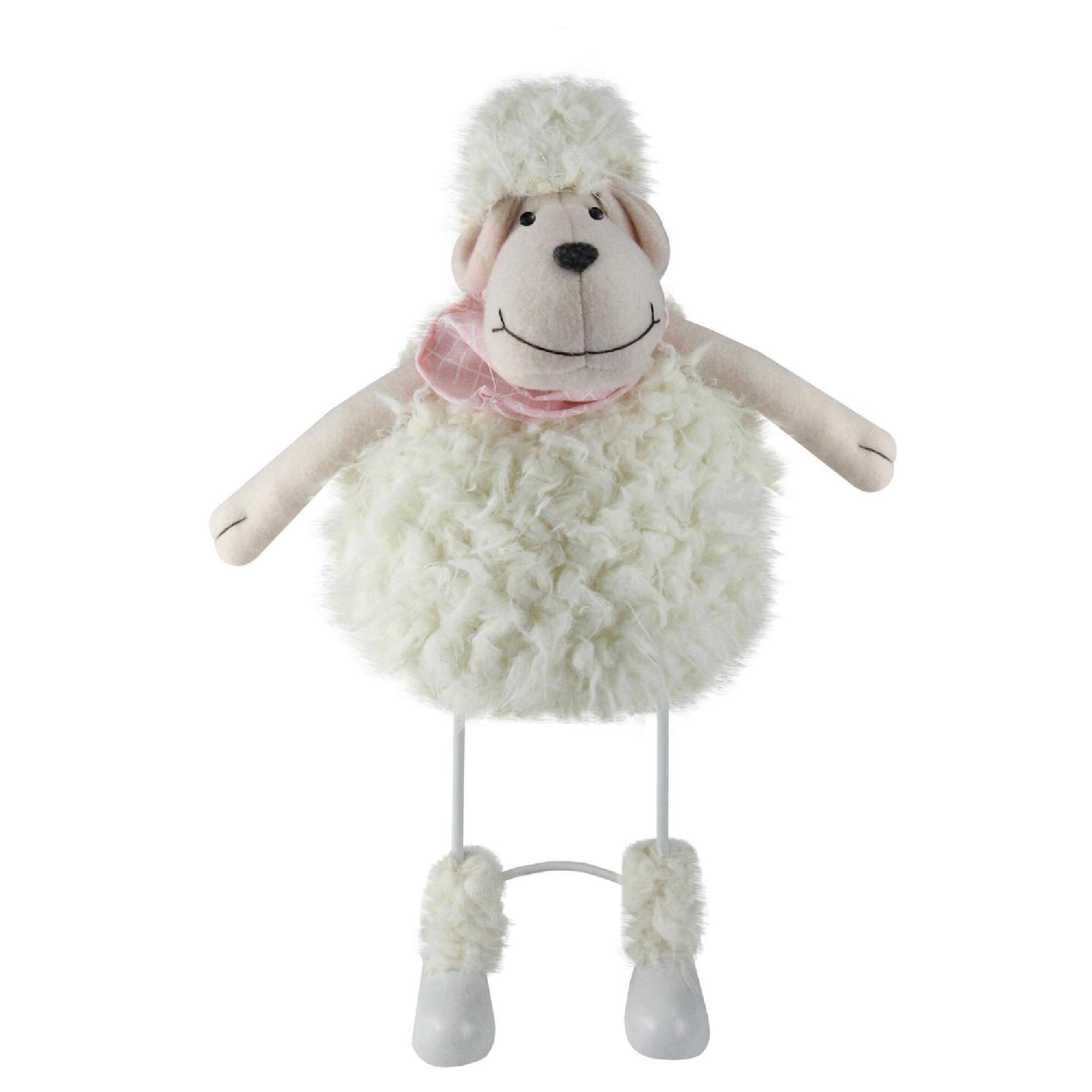 16" Shaking Faux Fur Sheep with Pink Bandanna Easter Figure