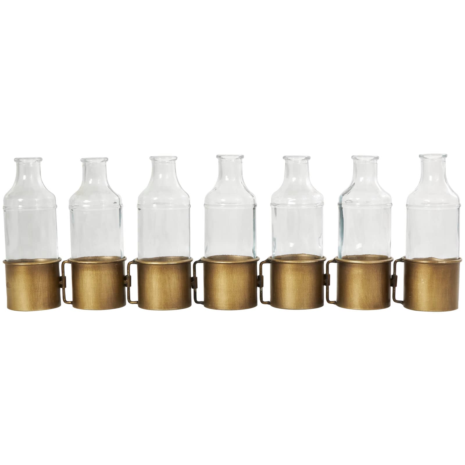 22" Gold Metal Adjustable Bottle Vase with Clear Glass Bottles