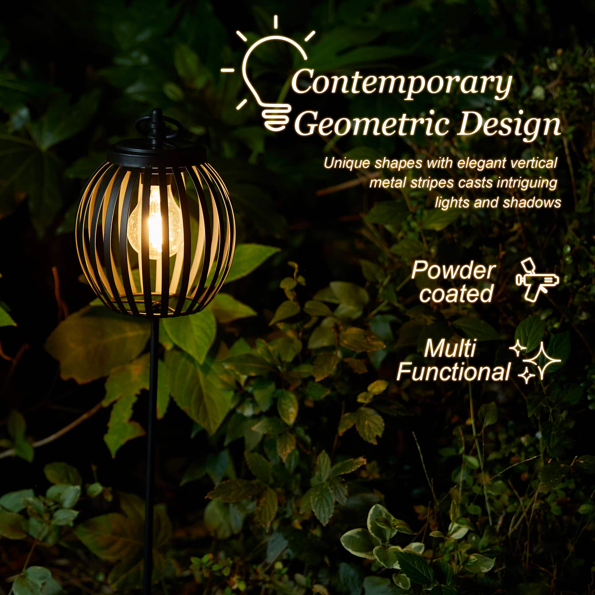 Glitzhome&#xAE; 32.25&#x22; Black Metal Stripes Solar Powered Outdoor Lantern