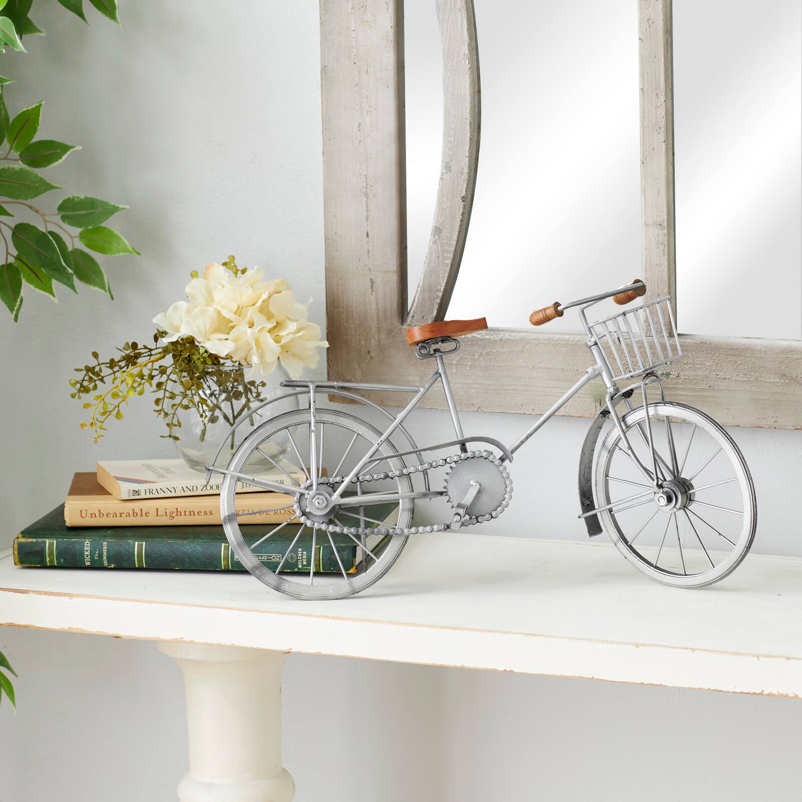 19&#x22; Silver Metal Vintage Bicycle Sculpture