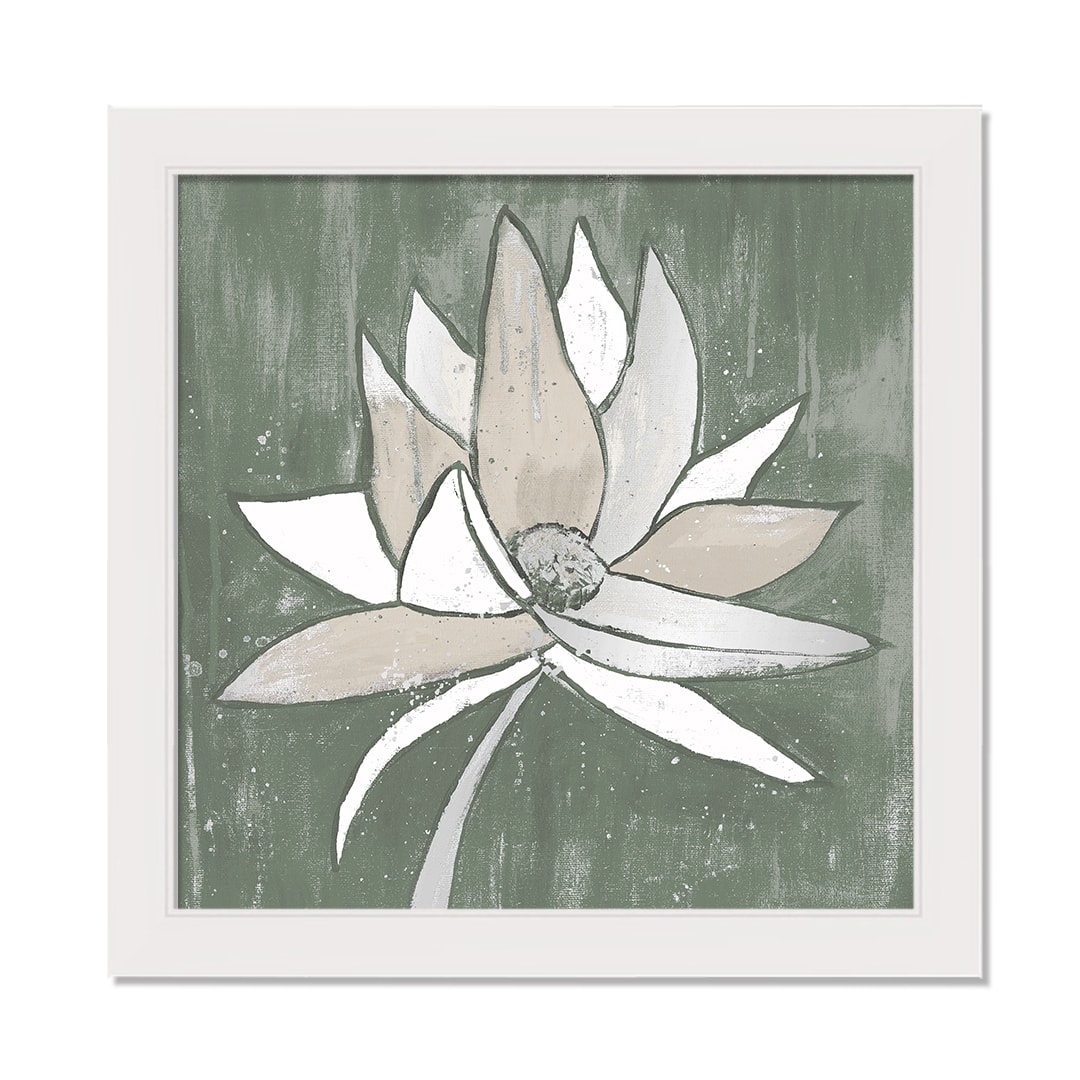 Sage Lotus Flower White Framed Print