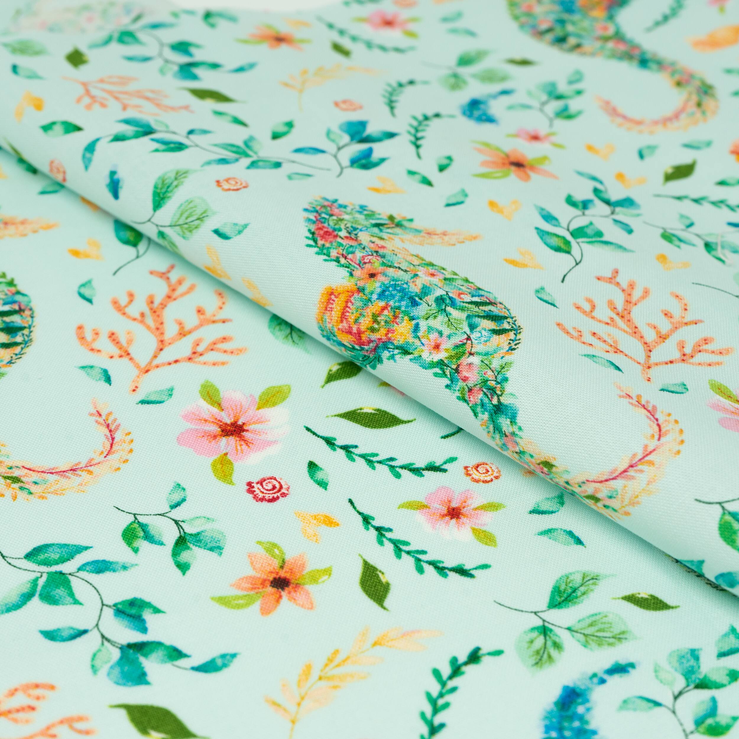 SINGER Denise Palmer Aqua Seahorse Cotton Fabric