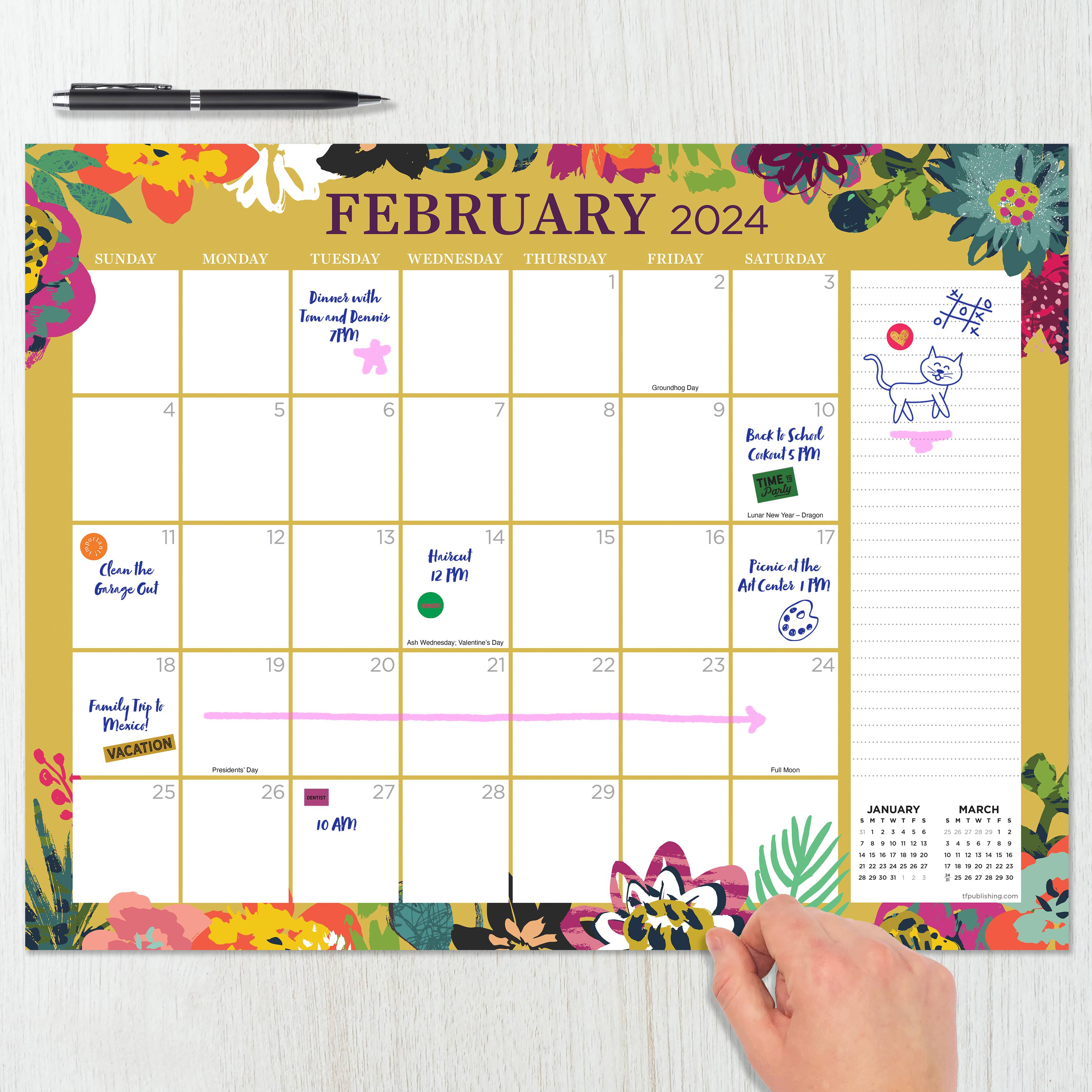 TF Publishing 2024 Floral Medium Desk Pad Monthly Blotter Calendar