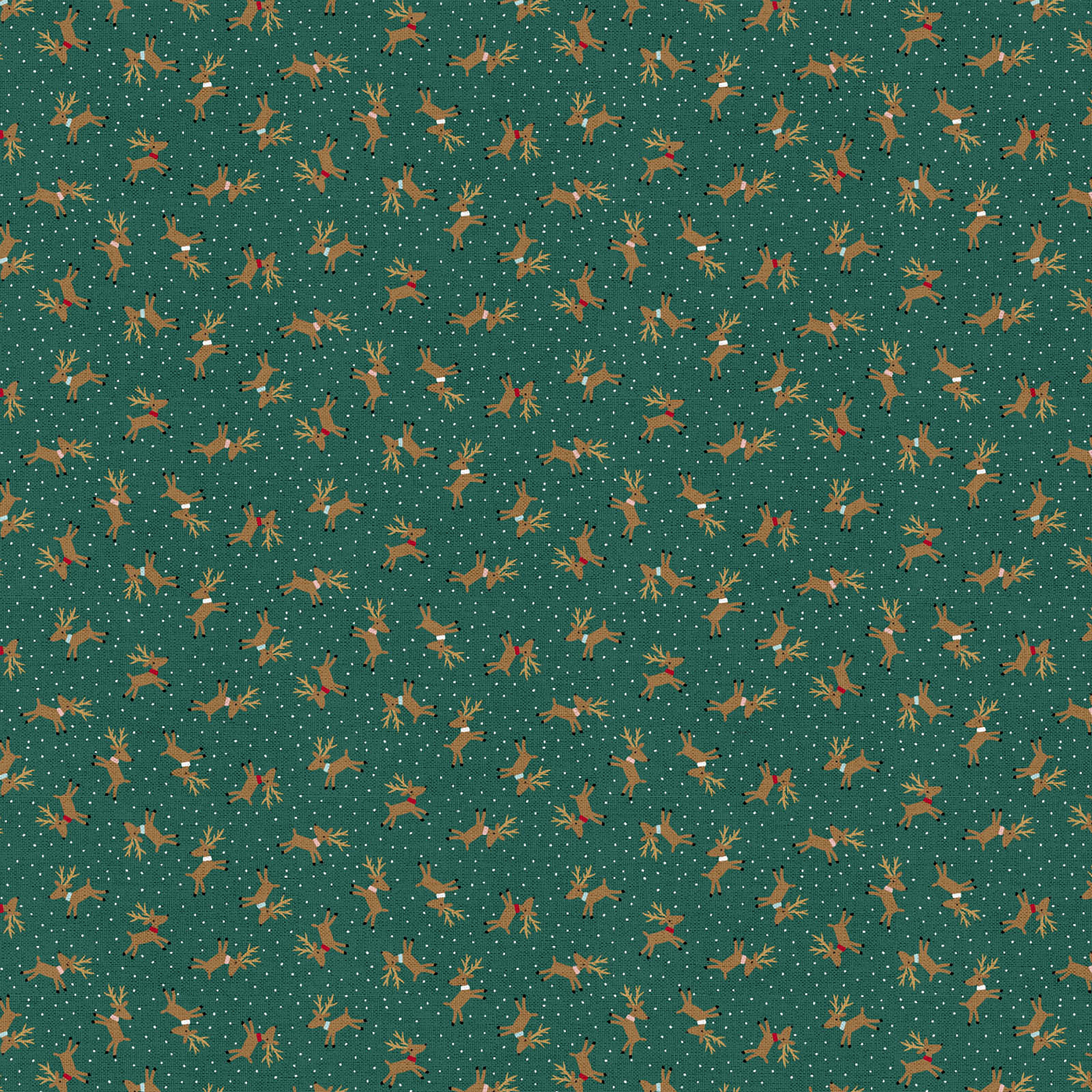 Fabric Editions Green Reindeer Toss Cotton Fabric
