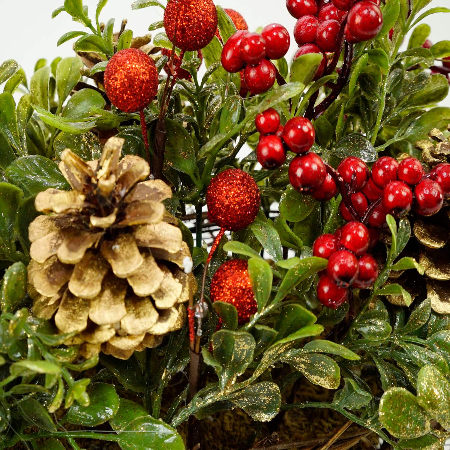 12&#x22; Red &#x26; Green Pine Cones &#x26; Berries Tabletop Decoration