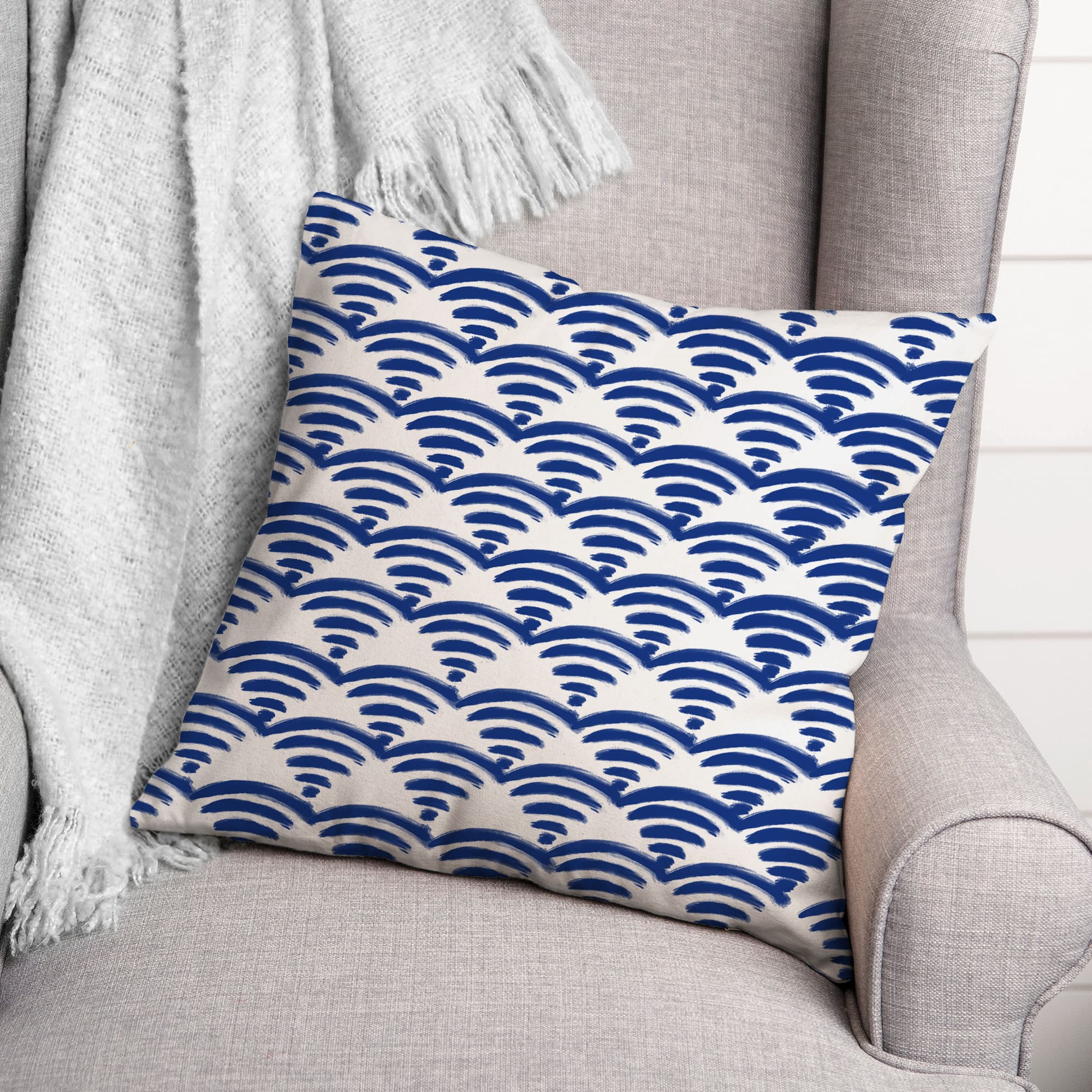 Blue Scallop Pattern 18" x 18" Indoor / Outdoor Pillow