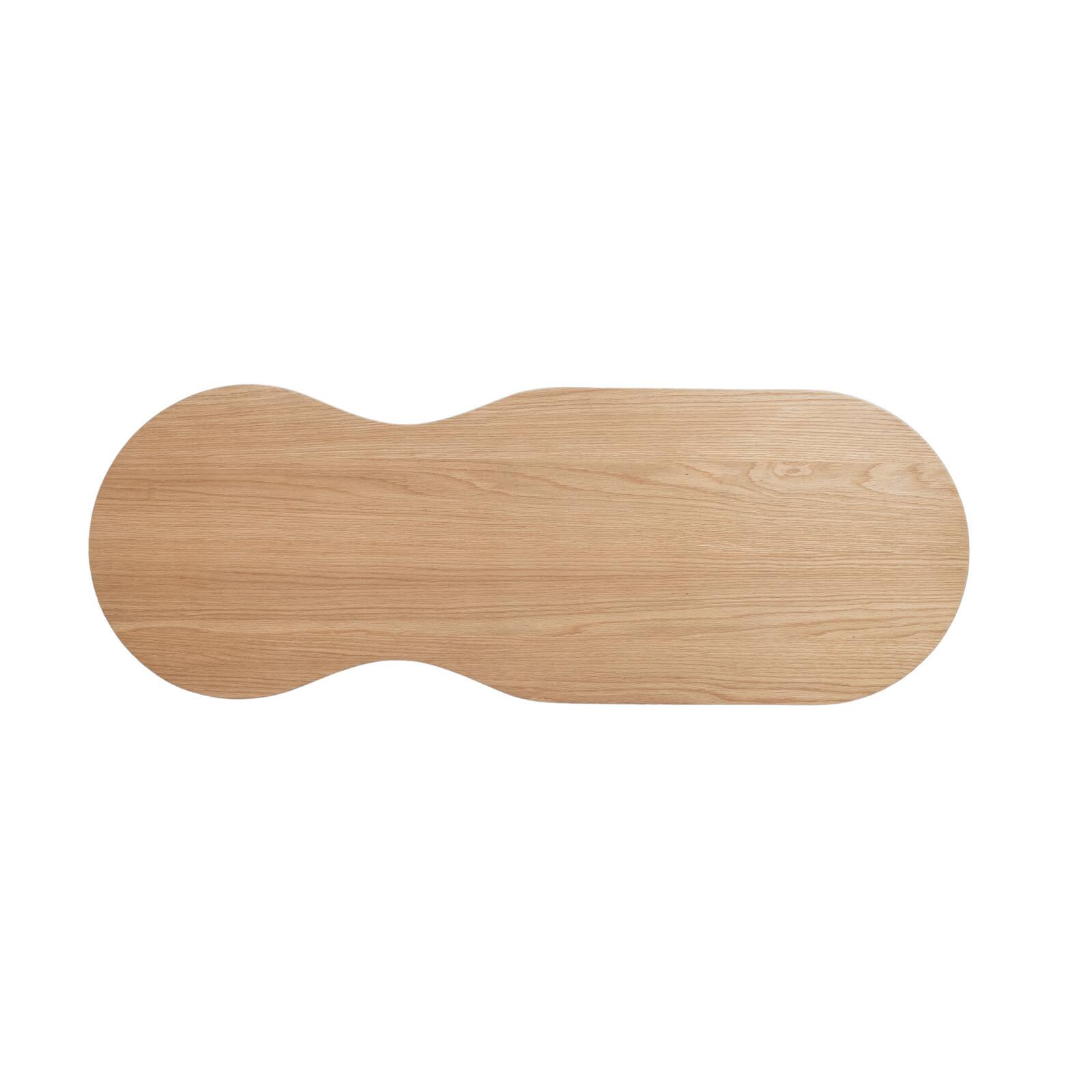 Hello Honey&#xAE; Natural Oak Wood Veneer and Rubberwood Organic Shaped Coffee Table with Shelf