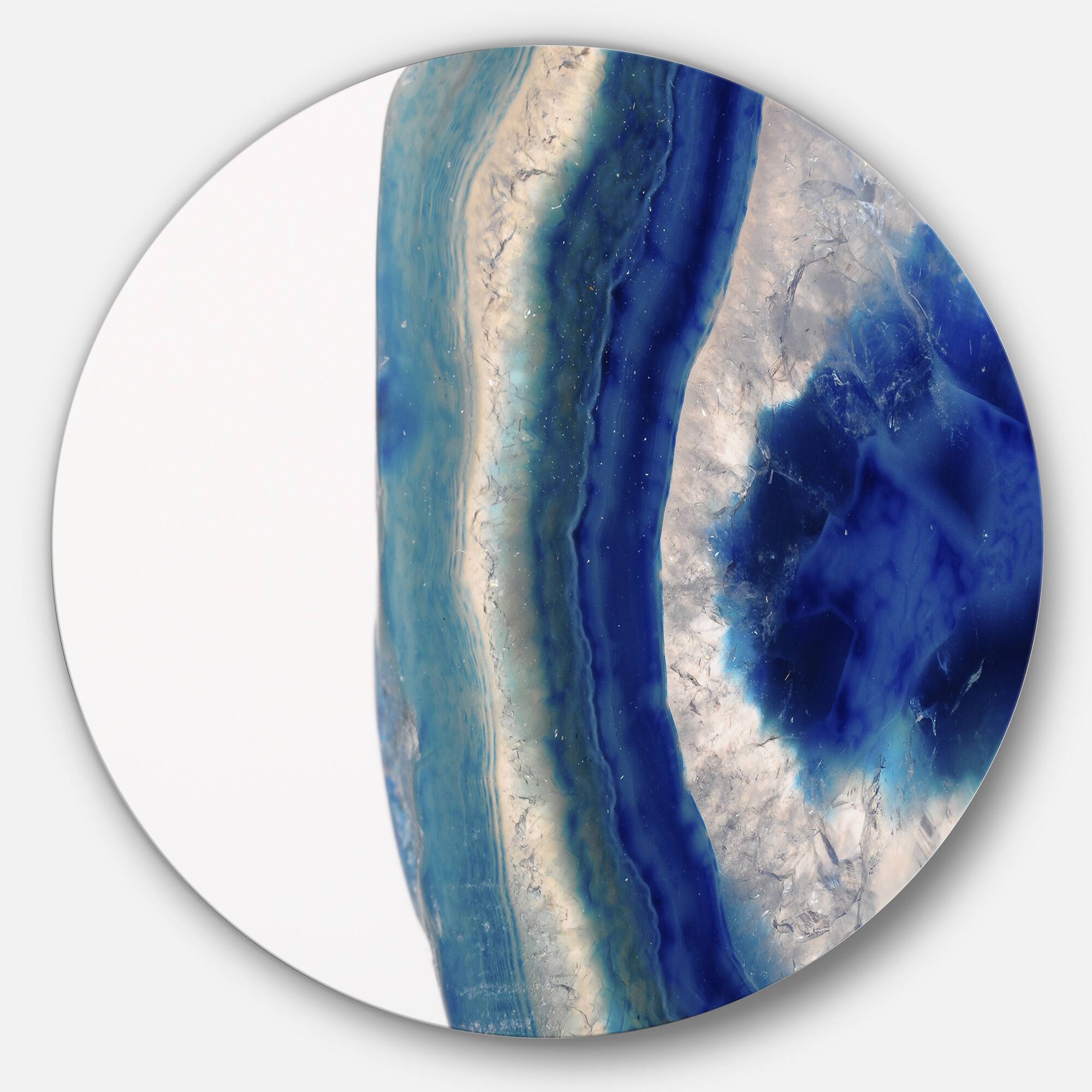 Designart - Macro of Blue Agate Stone' Disc Abstract Metal Circle Wall Art Print