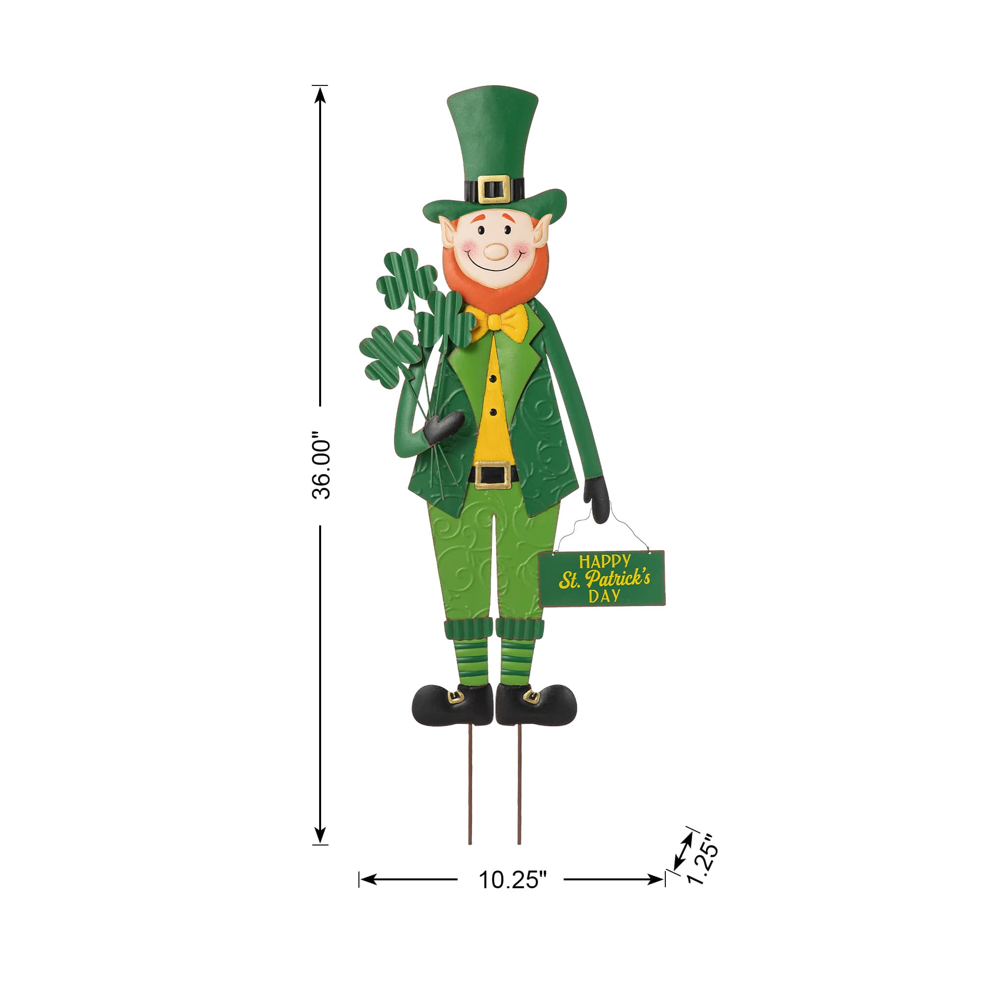 Glitzhome&#xAE; 36&#x22; St. Patrick&#x27;s Metal Leprechaun yard stake or Standing Decor or Wall Decor