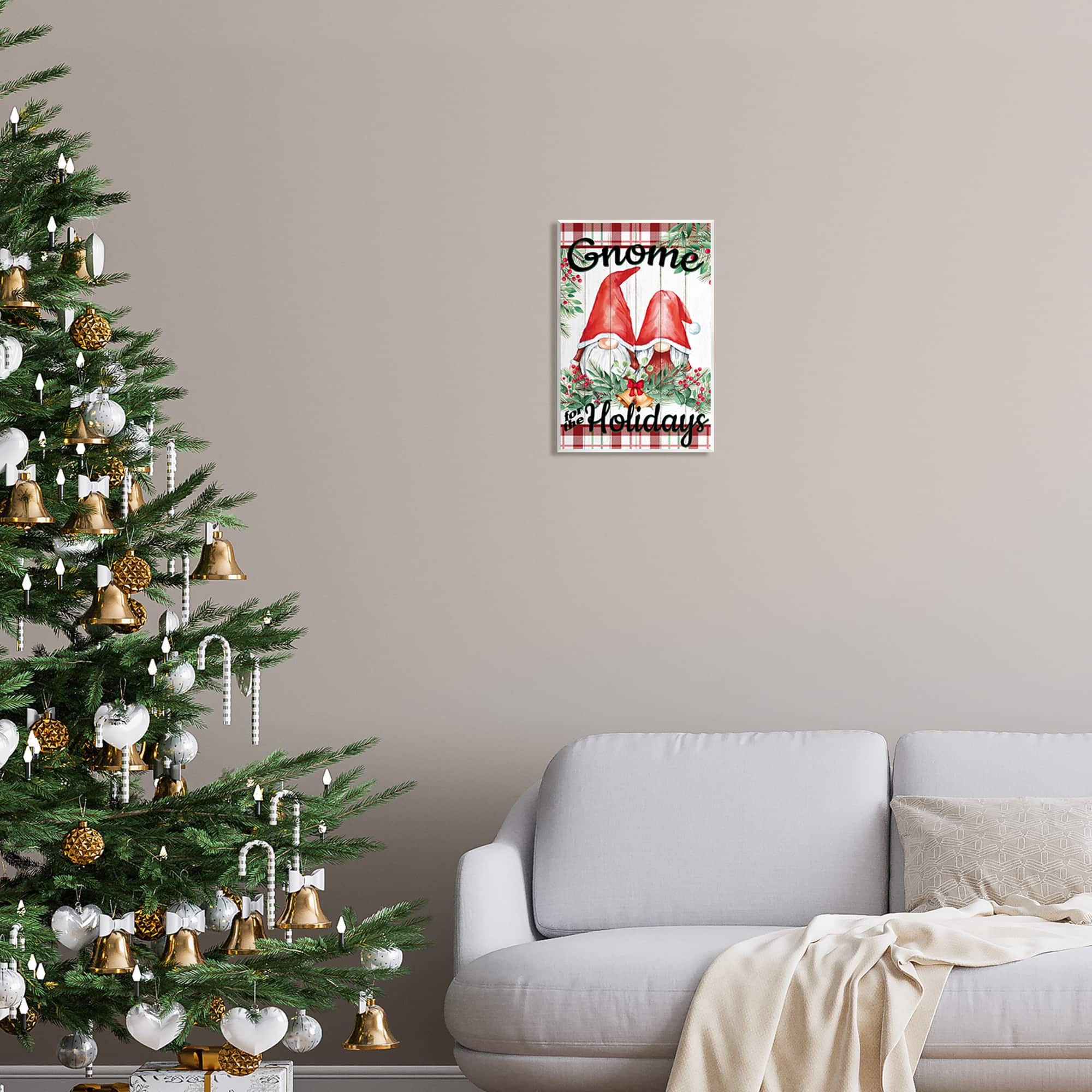 Stupell Industries Gnome For The Holidays Plaid Wall Plaque Art