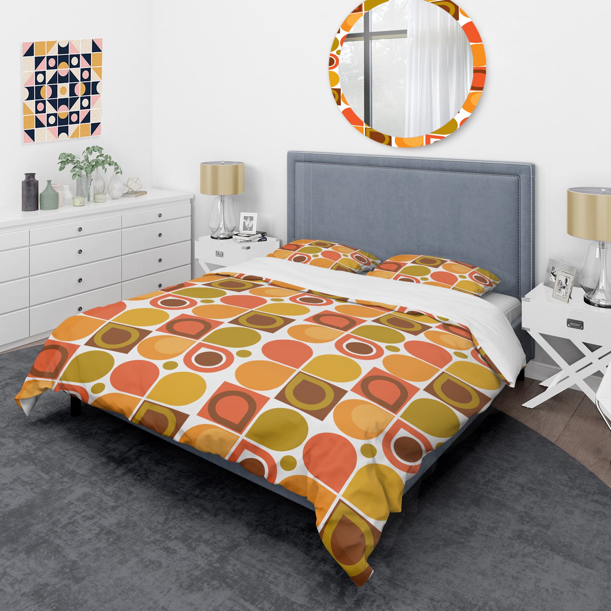 Designart &#x27;Abstract Retro Geometric Pattern VI&#x27; Mid-Century Duvet Cover Set
