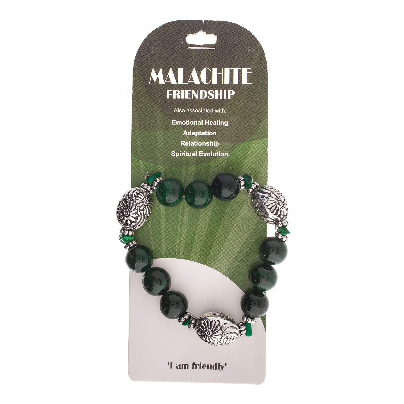 John Bead Malachite Natural Stone Stretch Bracelet with Flower Beads
