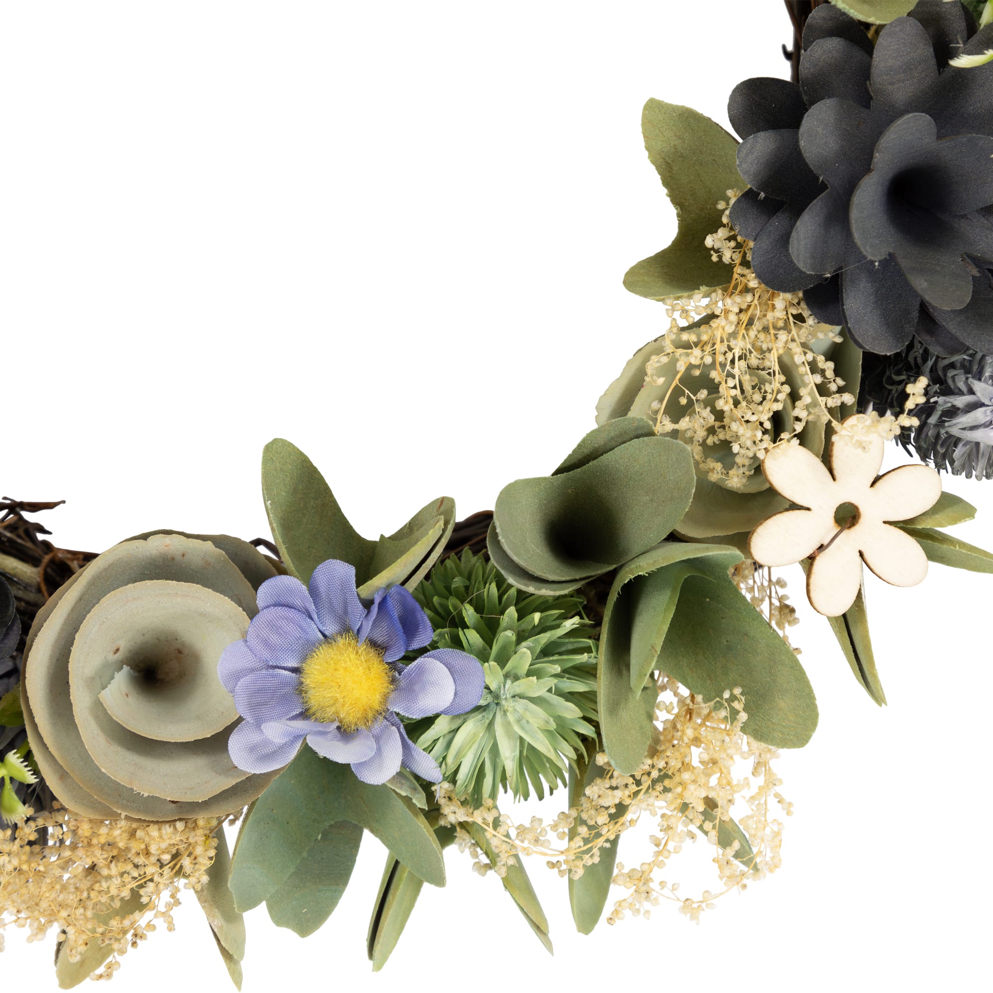 10.5" Green & Blue Wooden Mixed Floral Artificial Spring Wreath