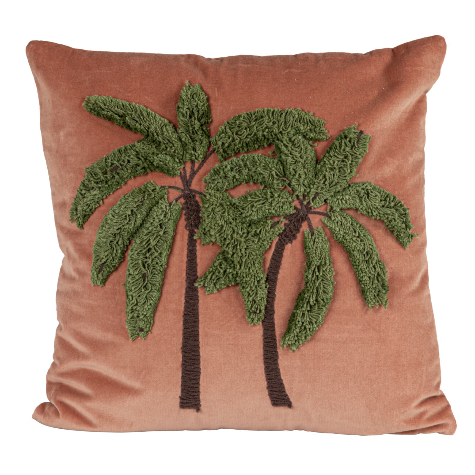 Hello Honey® Pink Tropical Palm Tree Embroidered Velvet Pillow