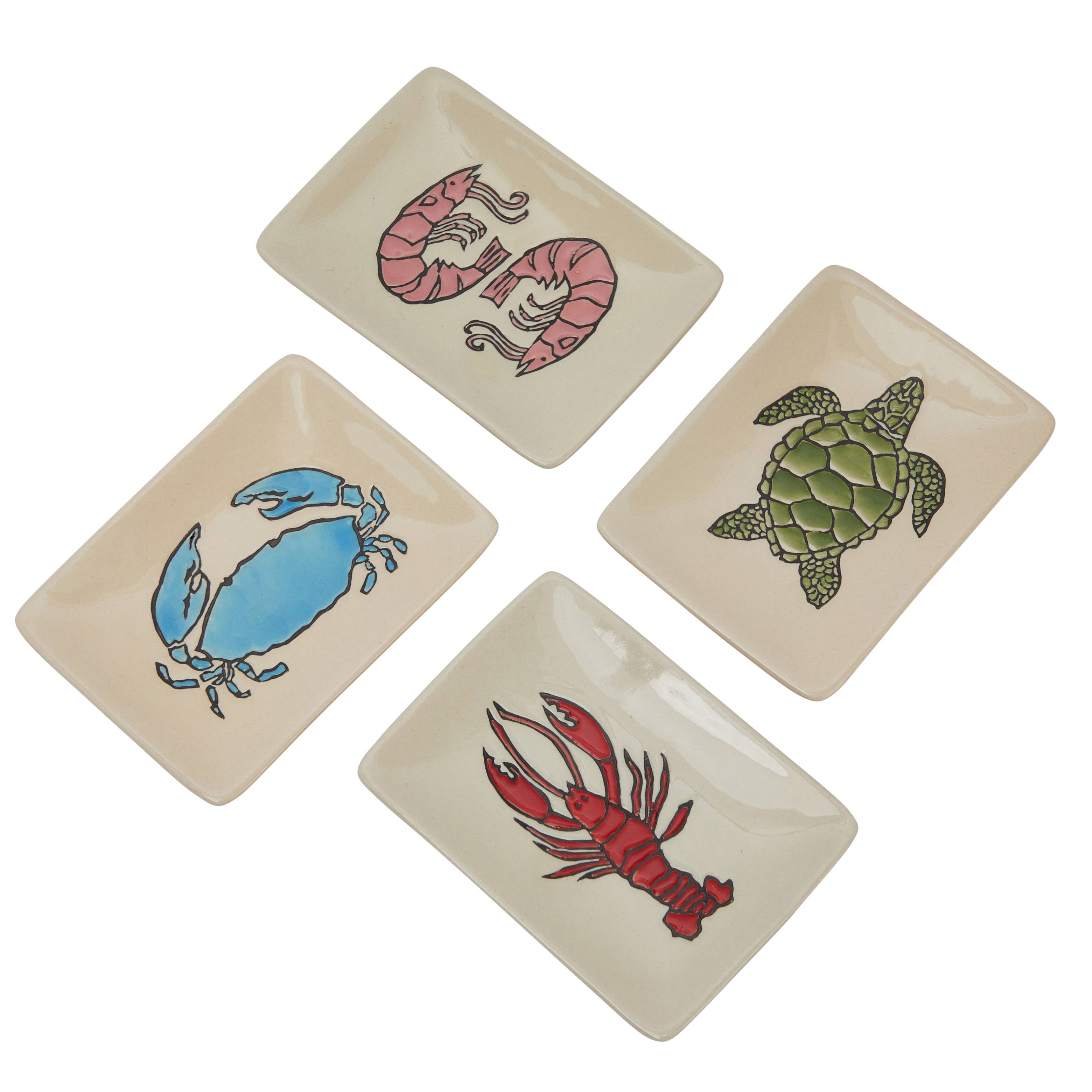 Hello Honey® 4" Wax Relief Sea Life Rectangle Stoneware Dish Set