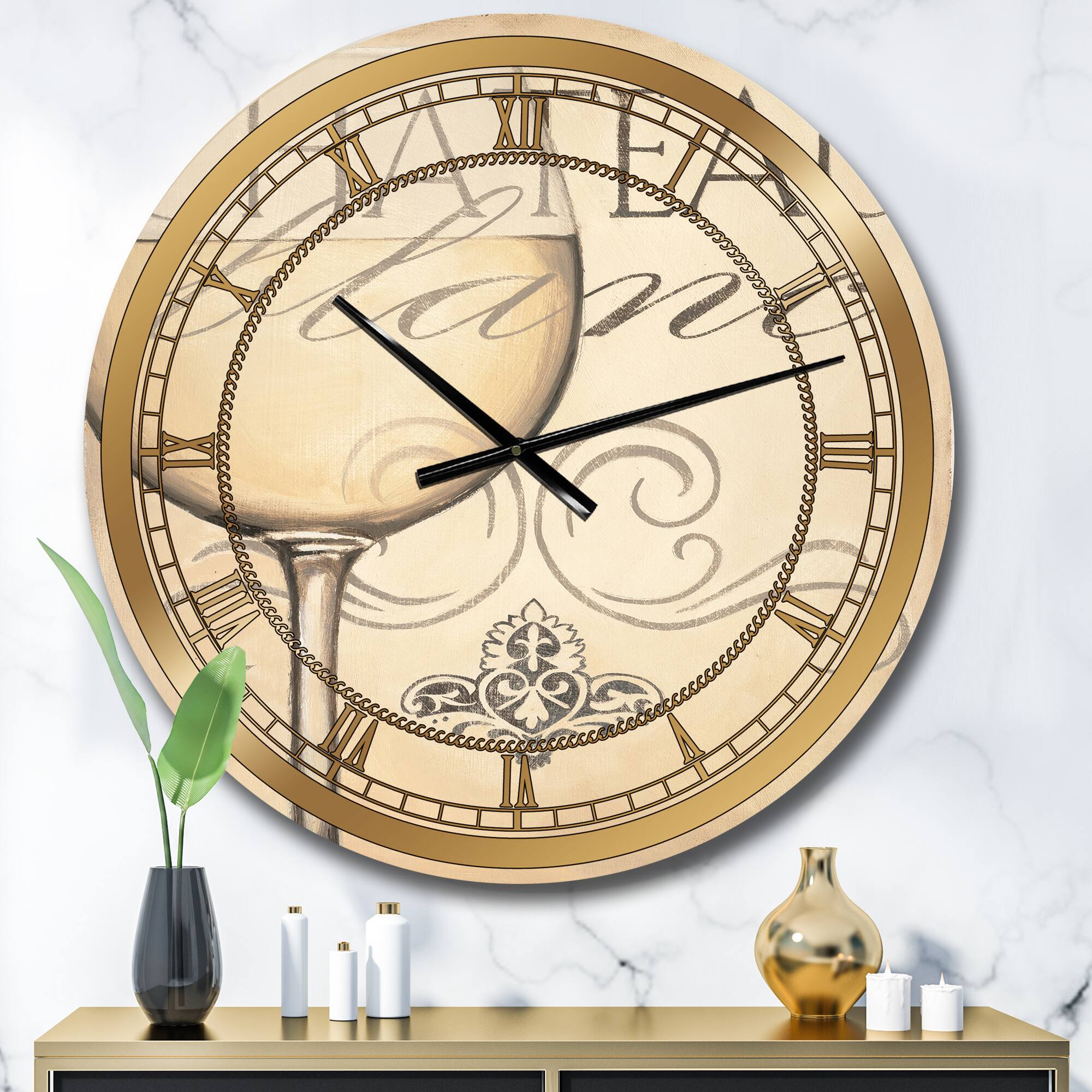 Designart 'French Chateau White Wine Ii Glam Wall Clock