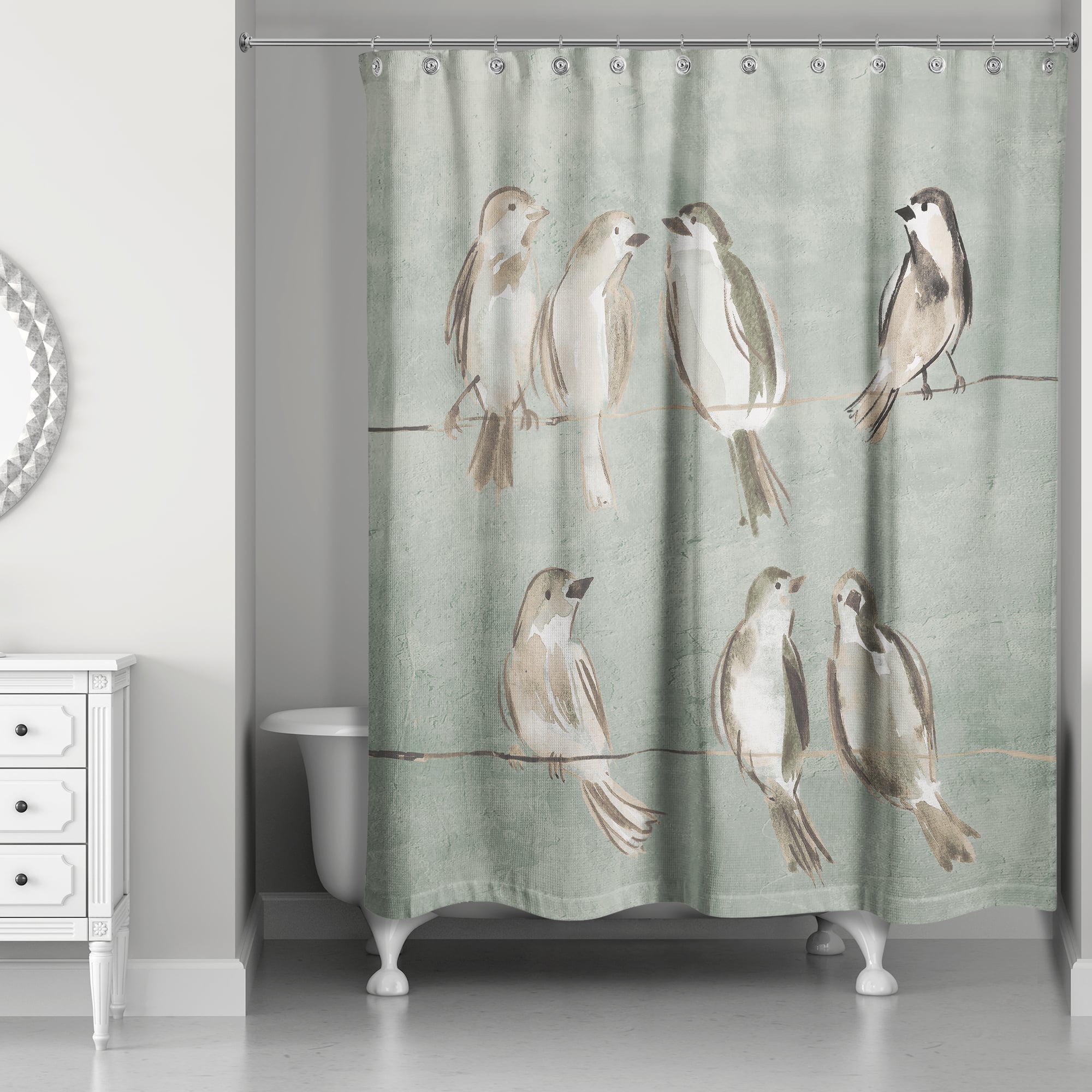 Birds on a Wire Sage 71&#x22; x 74&#x22; Shower Curtain