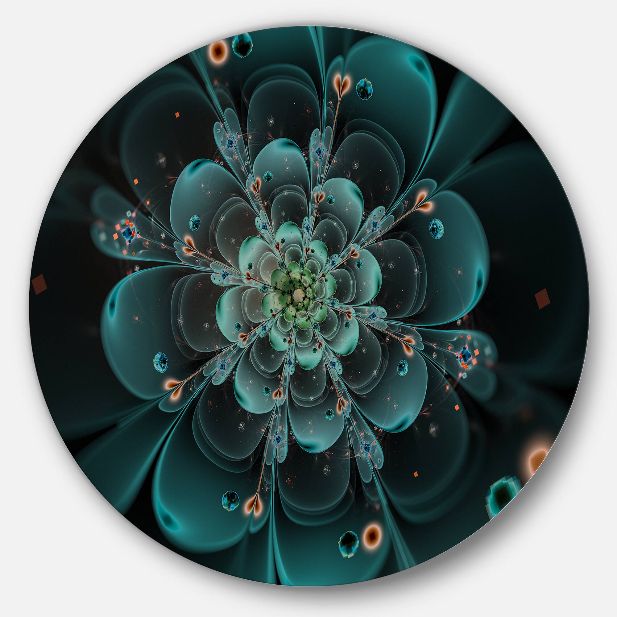 Designart - Full Bloom Fractal Flower in Blue&#x27; Large Flower Metal Circle Wall Art