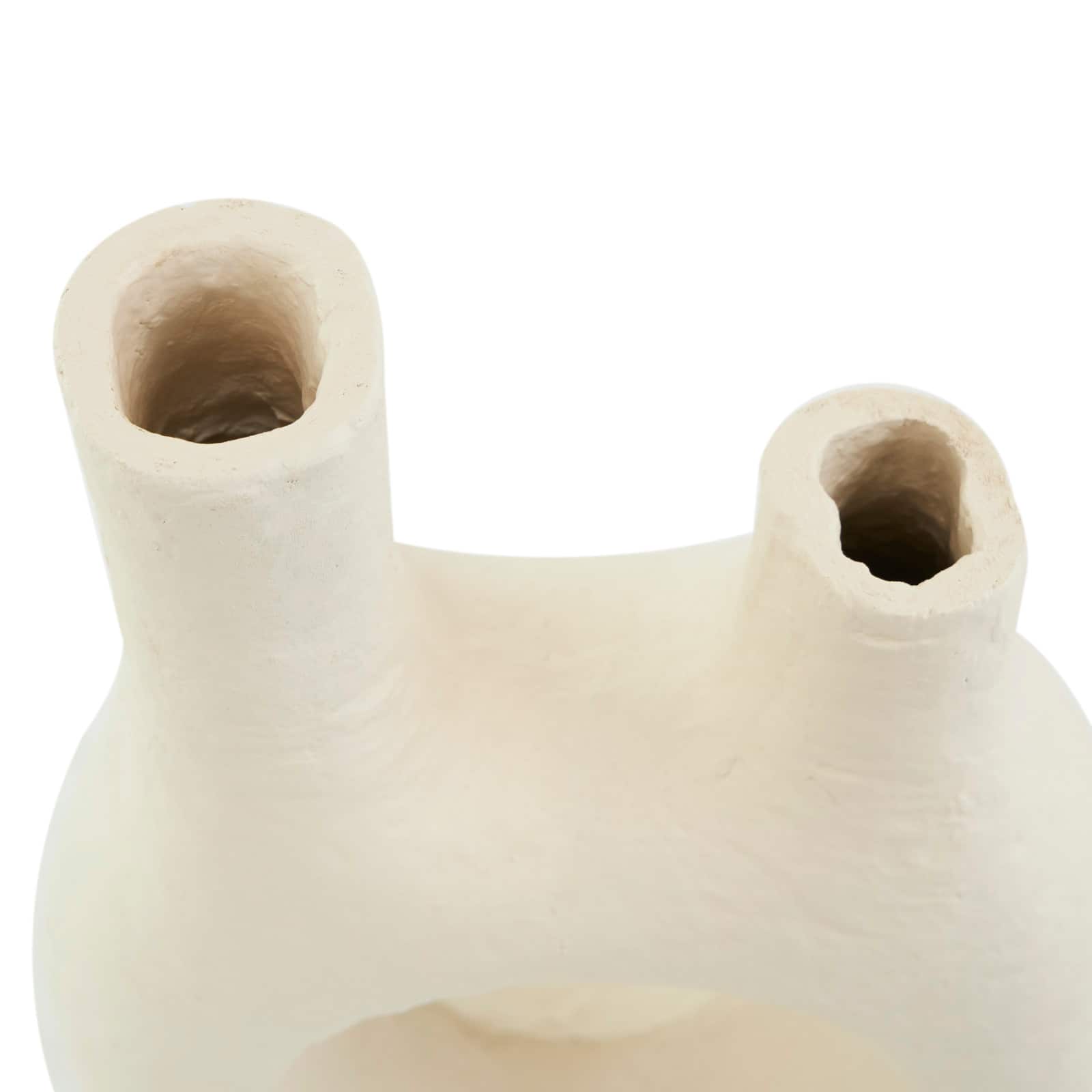 14" Beige Paper Mache Abstract Double Opening Vase