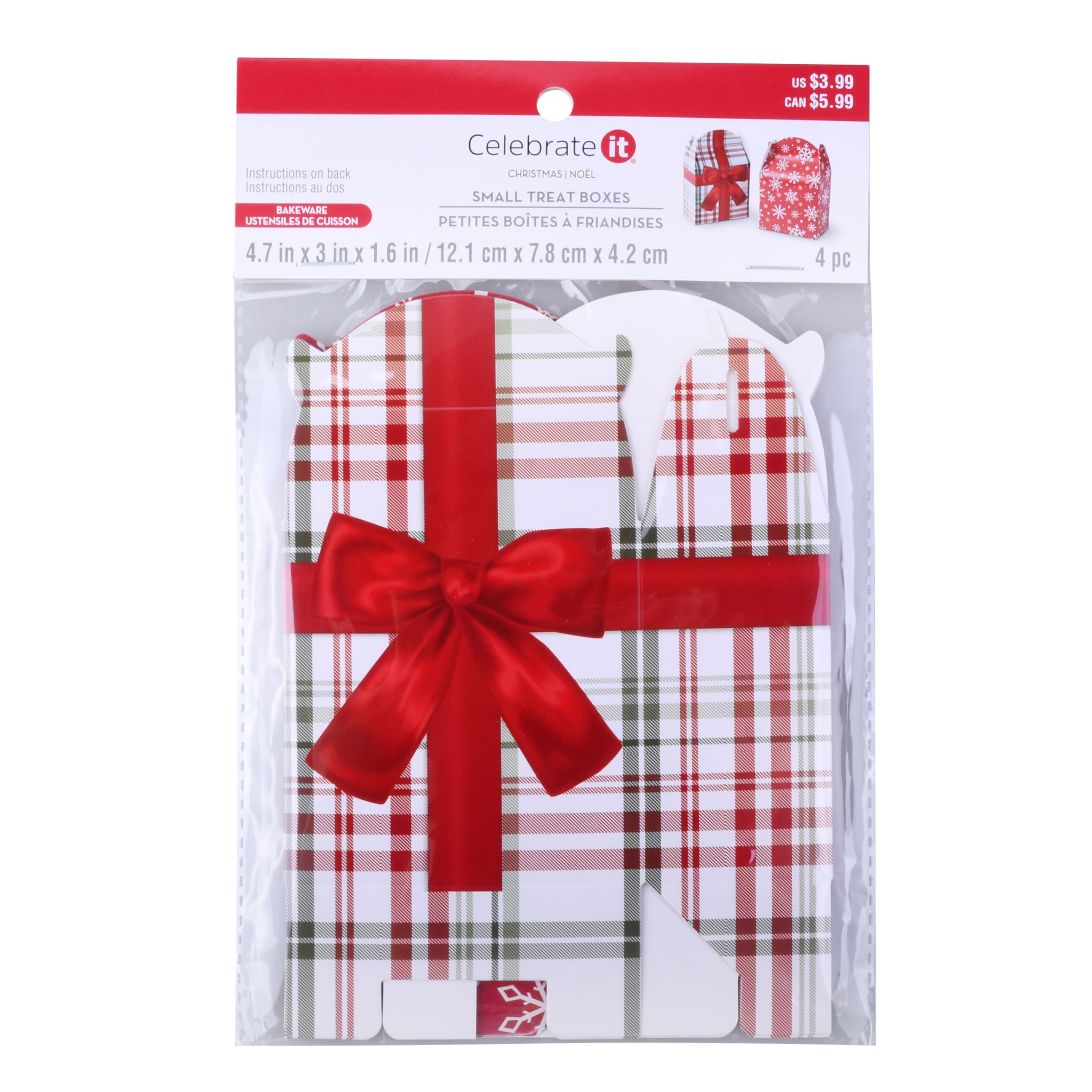 5&#x22; Snowflake &#x26; Plaid Treat Boxes by Celebrate It&#xAE;