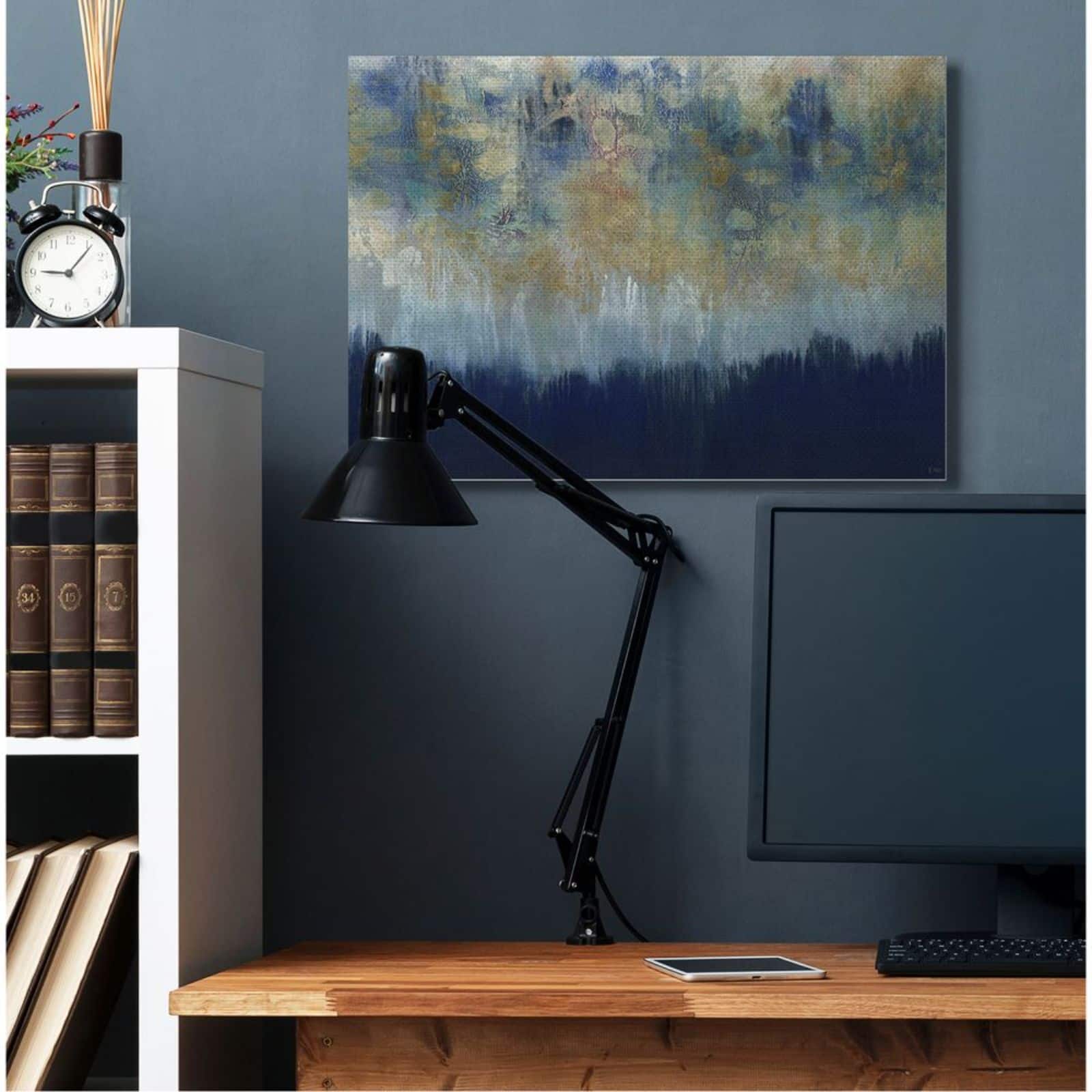 Stupell Industries Gold &#x26; Blue Abstract Canvas Wall Art