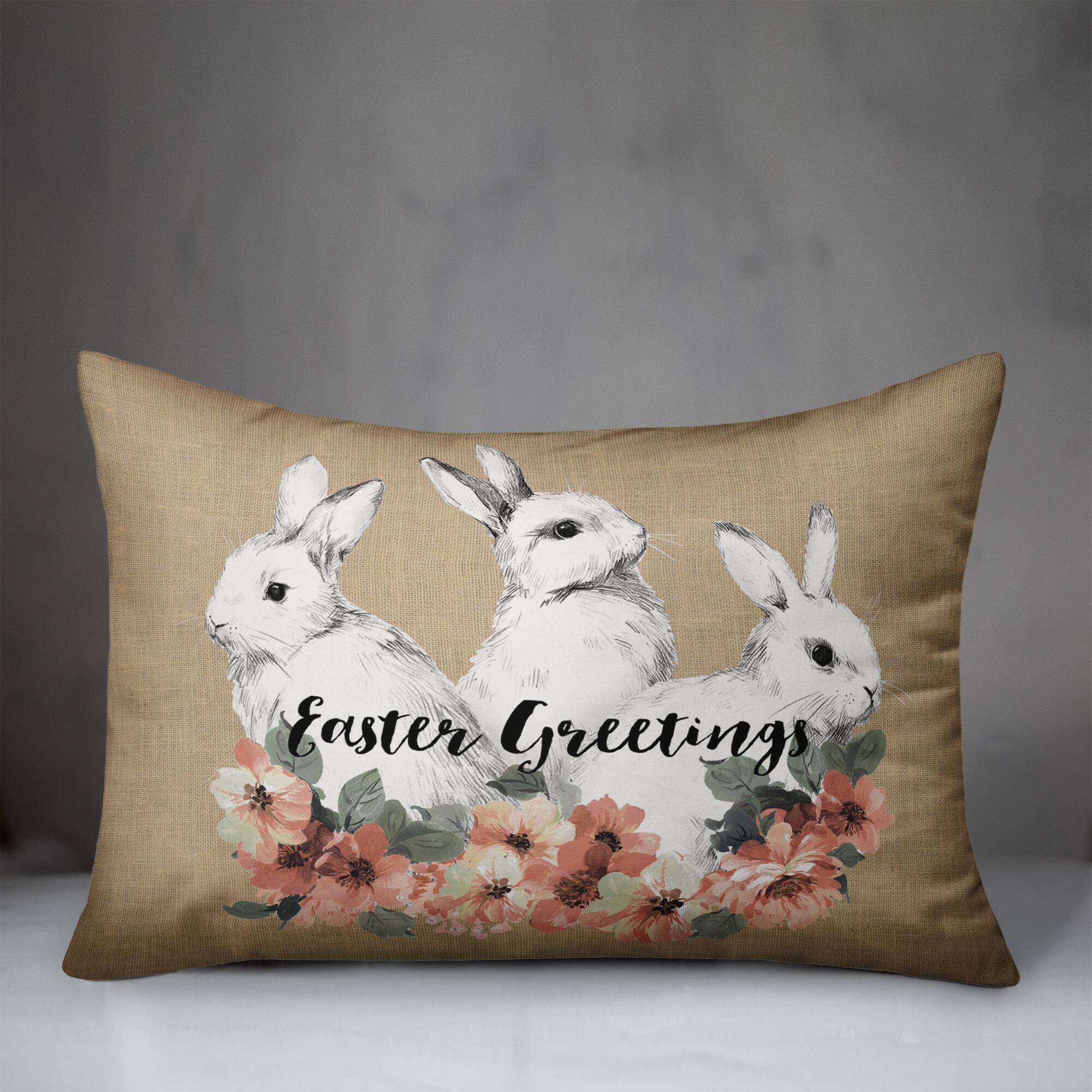 Sketched Bunnies On White Pillow 14" x 20" Throw Pillow
