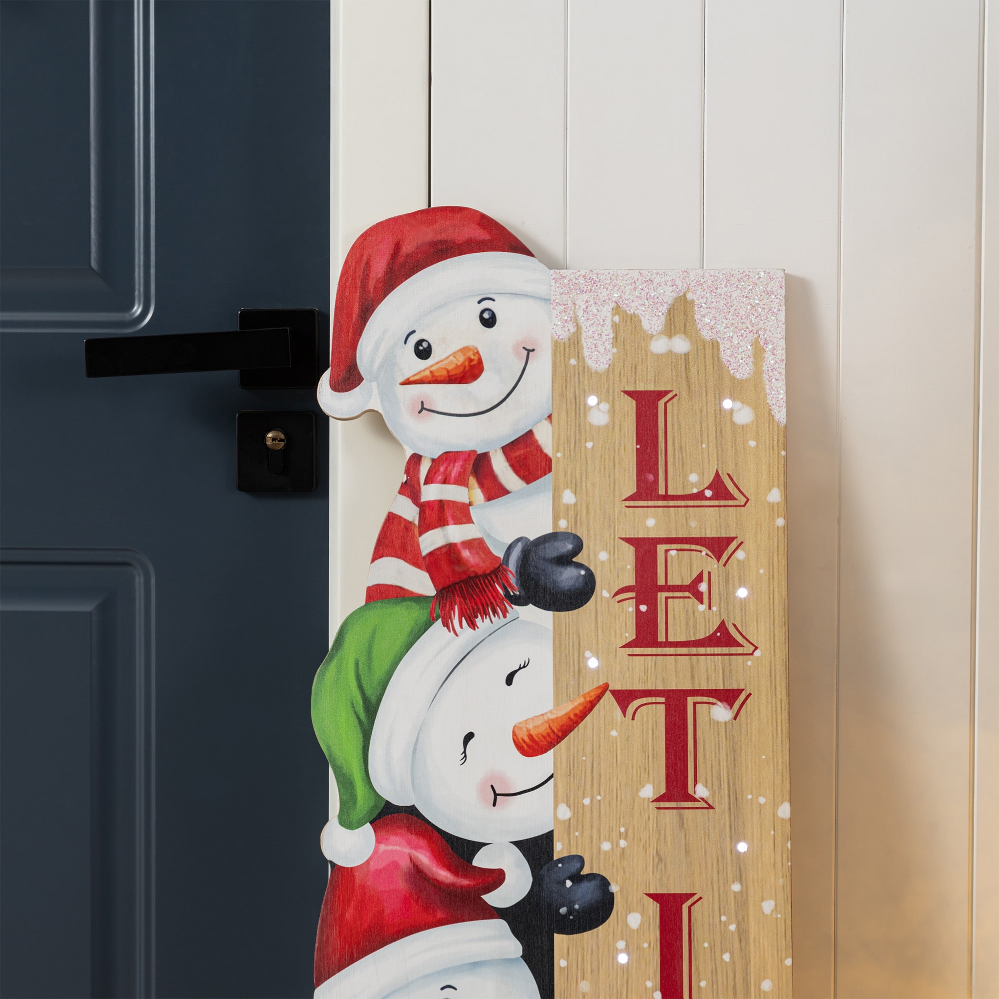 Glitzhome&#xAE; 41.75&#x22; Lighted Wooden Christmas Stack Snowman Porch Decor with Timer