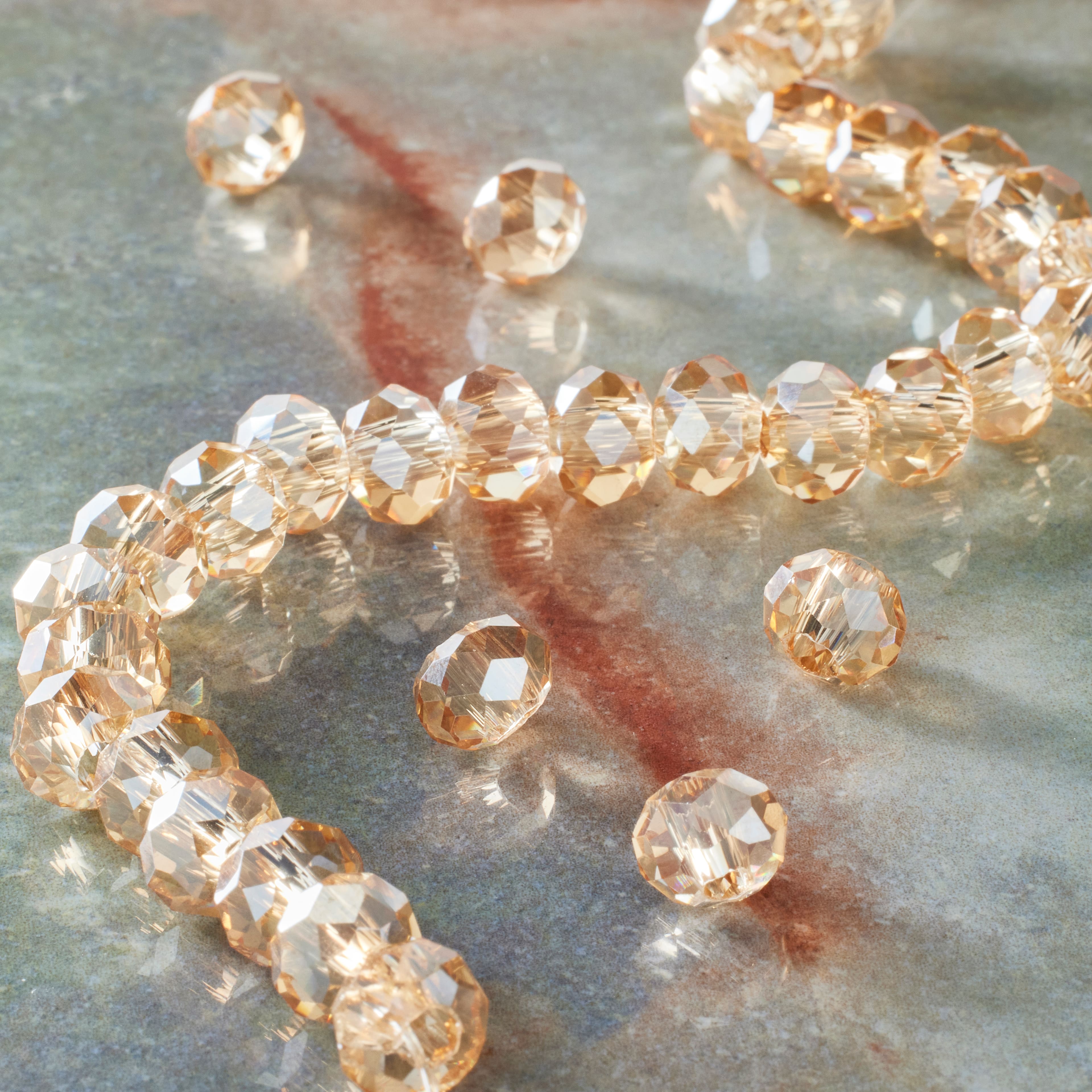 12 Pack: Champagne Large Hole Faceted Glass Rondelle Beads by Bead Landing&#x2122;