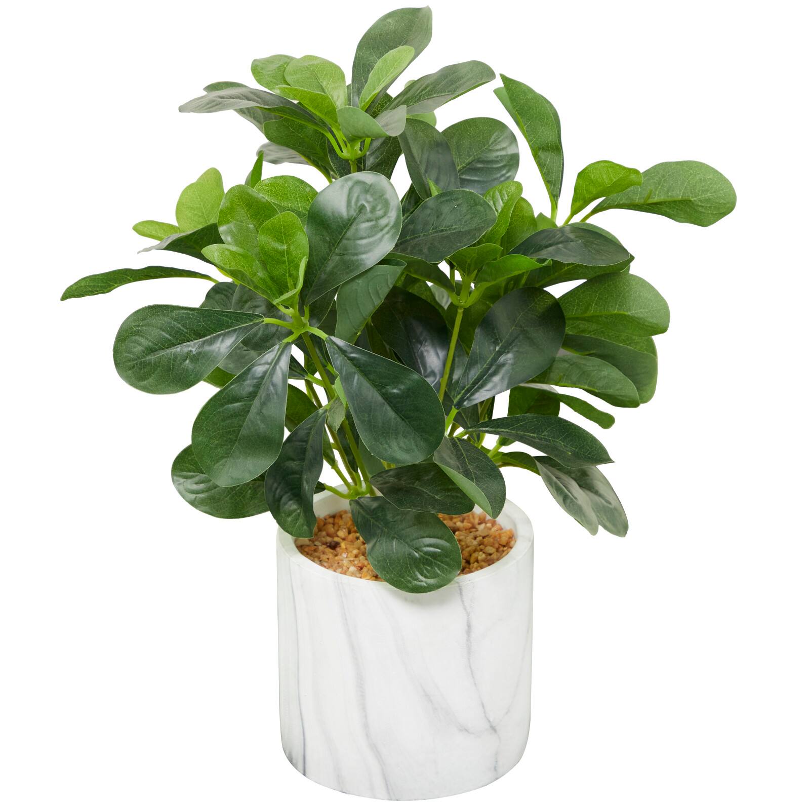 14" Green Eucalyptus Faux Foliage Artificial Plant with White Marble Pot