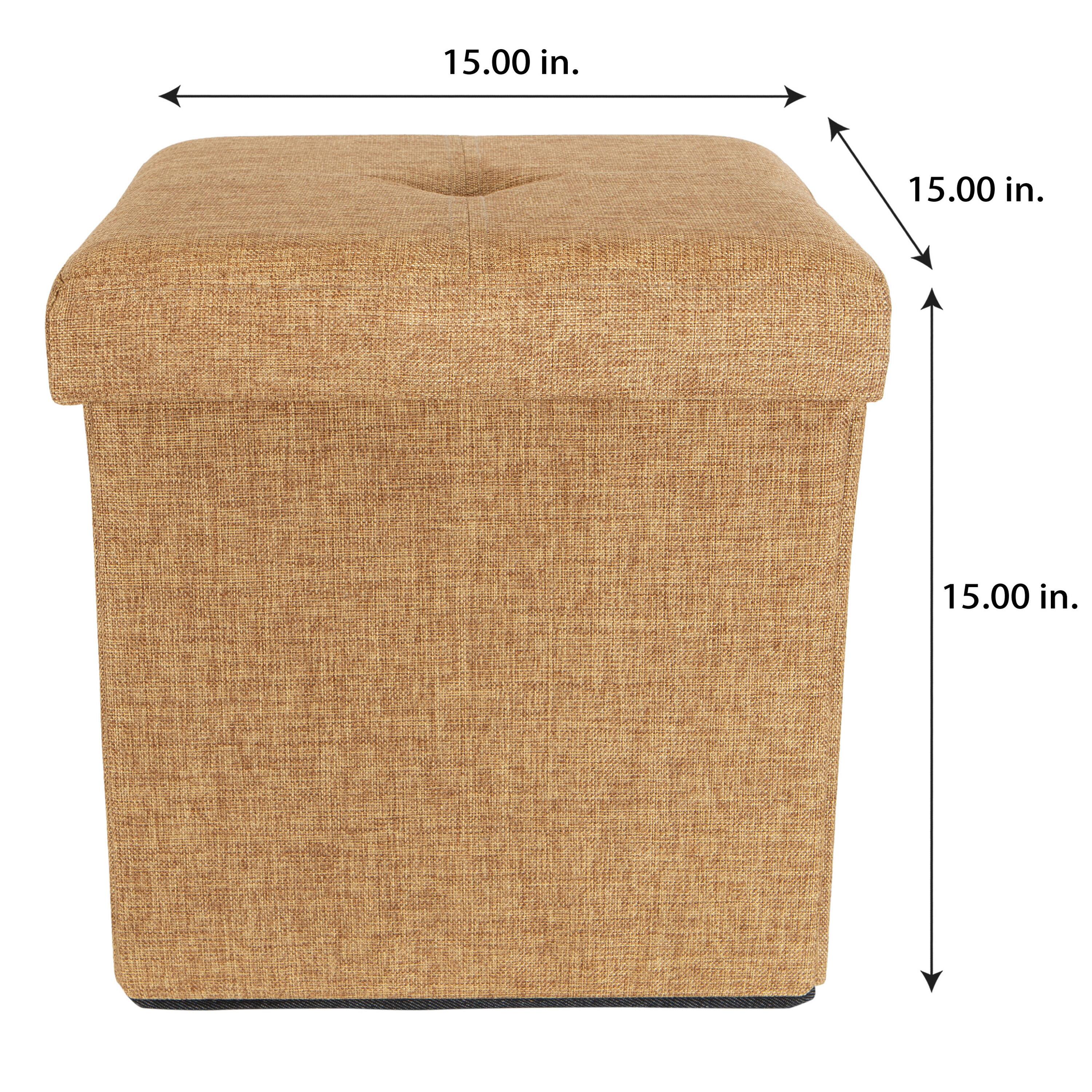 Simplify 15" Faux Linen Folding Storage Ottoman Cube