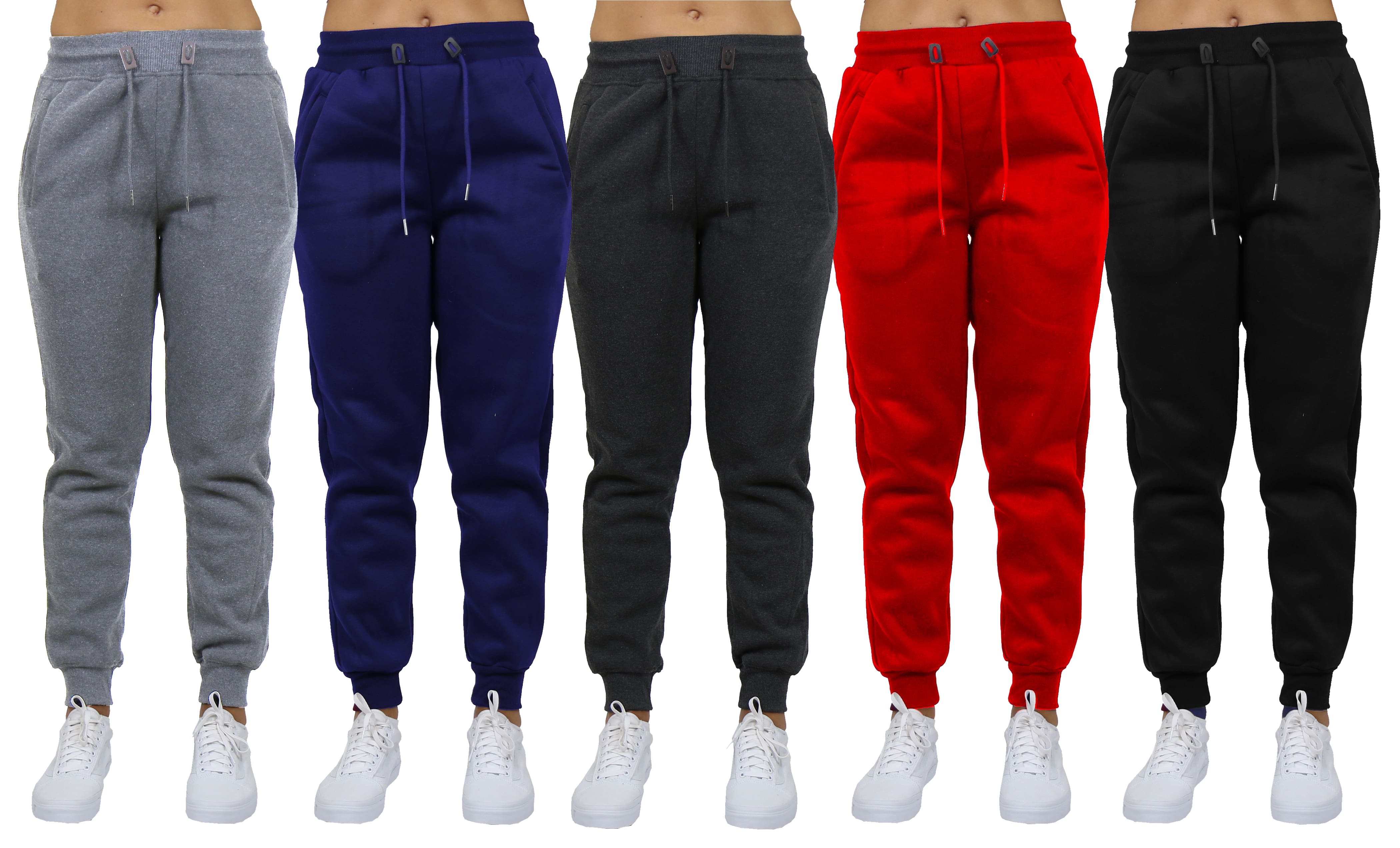 Galaxy by Harvic Women's Relaxed Fit Fleece-Lined Jogger Sweatpants 5 Pack