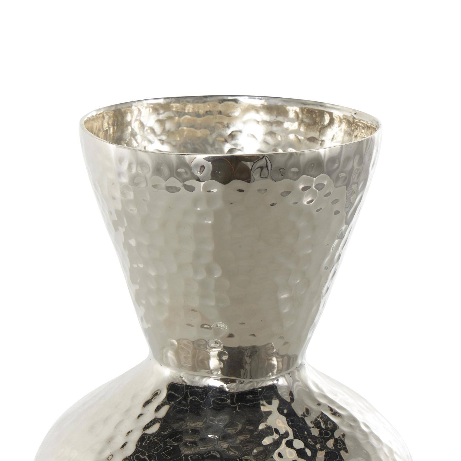 14" Silver Hammered Aluminum Vase with Cone Shaped Opening